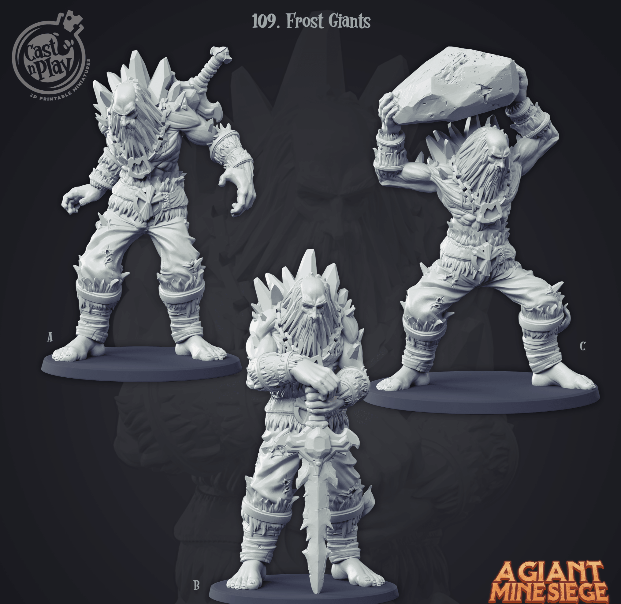 3D Printed Cast n Play Frost Giants Set A Giant Mine Siege 28mm 32mm D&D