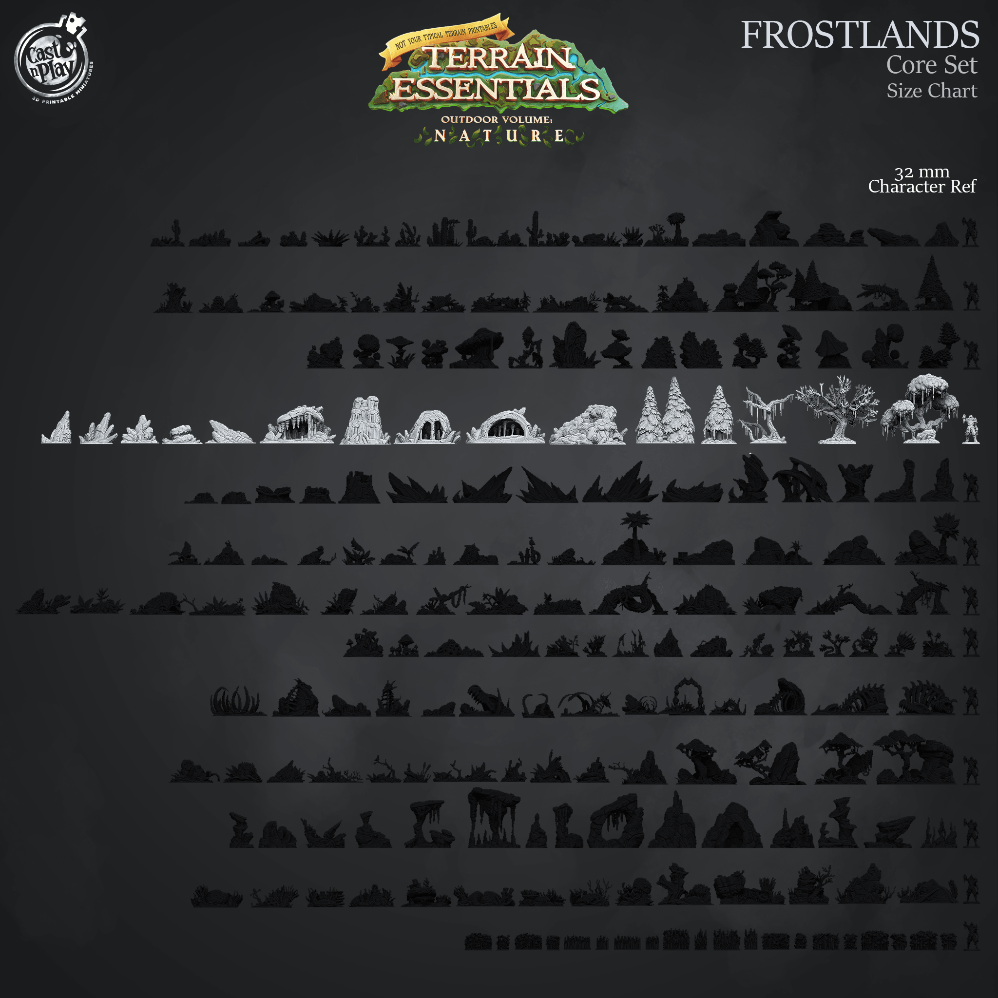 3D Printed Cast n Play Frostlands Core Set Frostlands Terrain Set Terrain Essentials Nature 28mm 32mm D&D