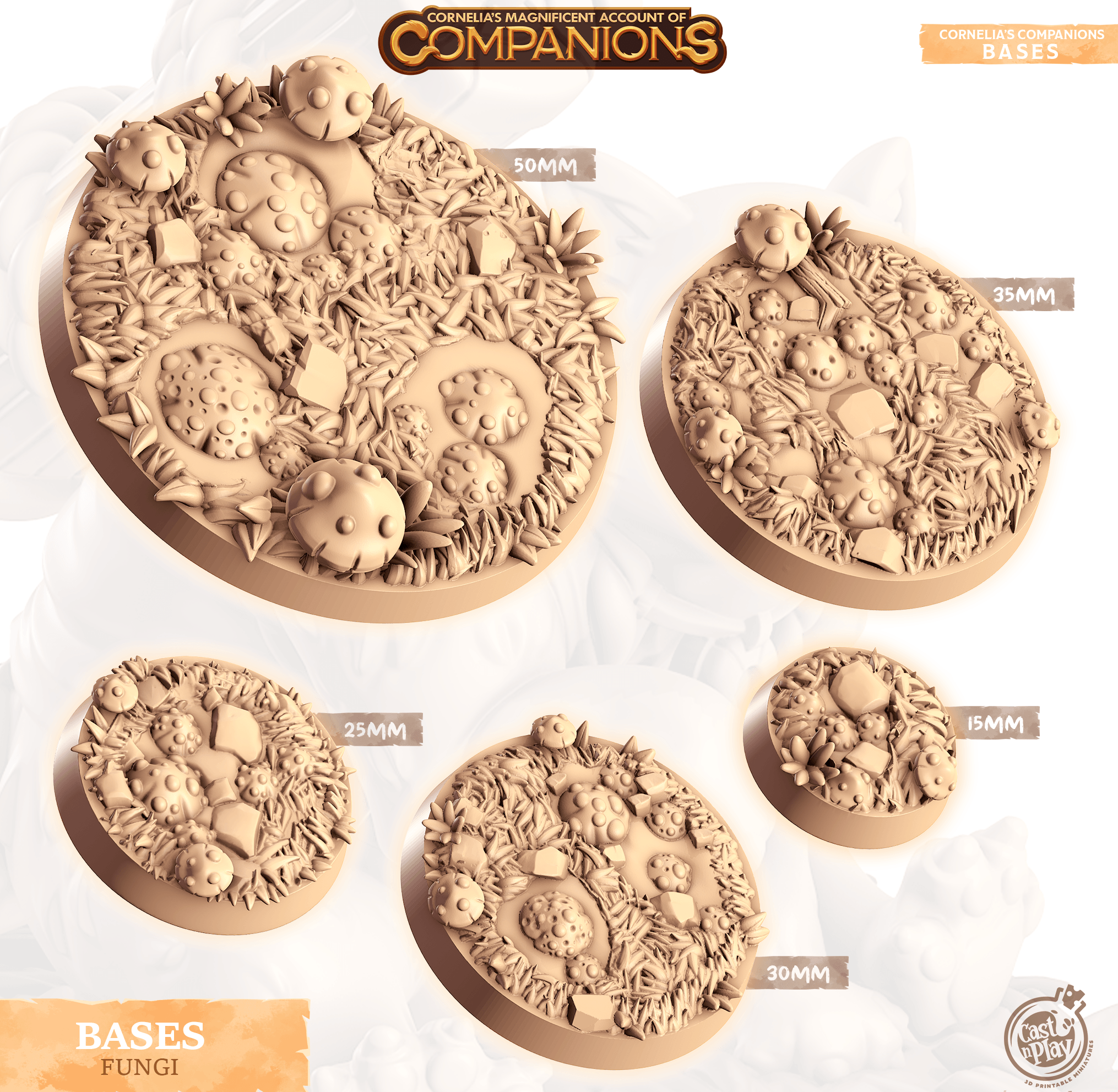 3D Printed Cast n Play Fungi Bases Companion's Bases - Master Pack Companions 28mm 32mm D&D