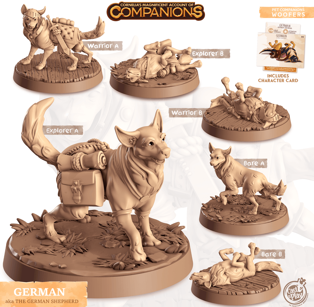 3D Printed Cast n Play German - German Shepherd Companions 28mm 32mm D&D