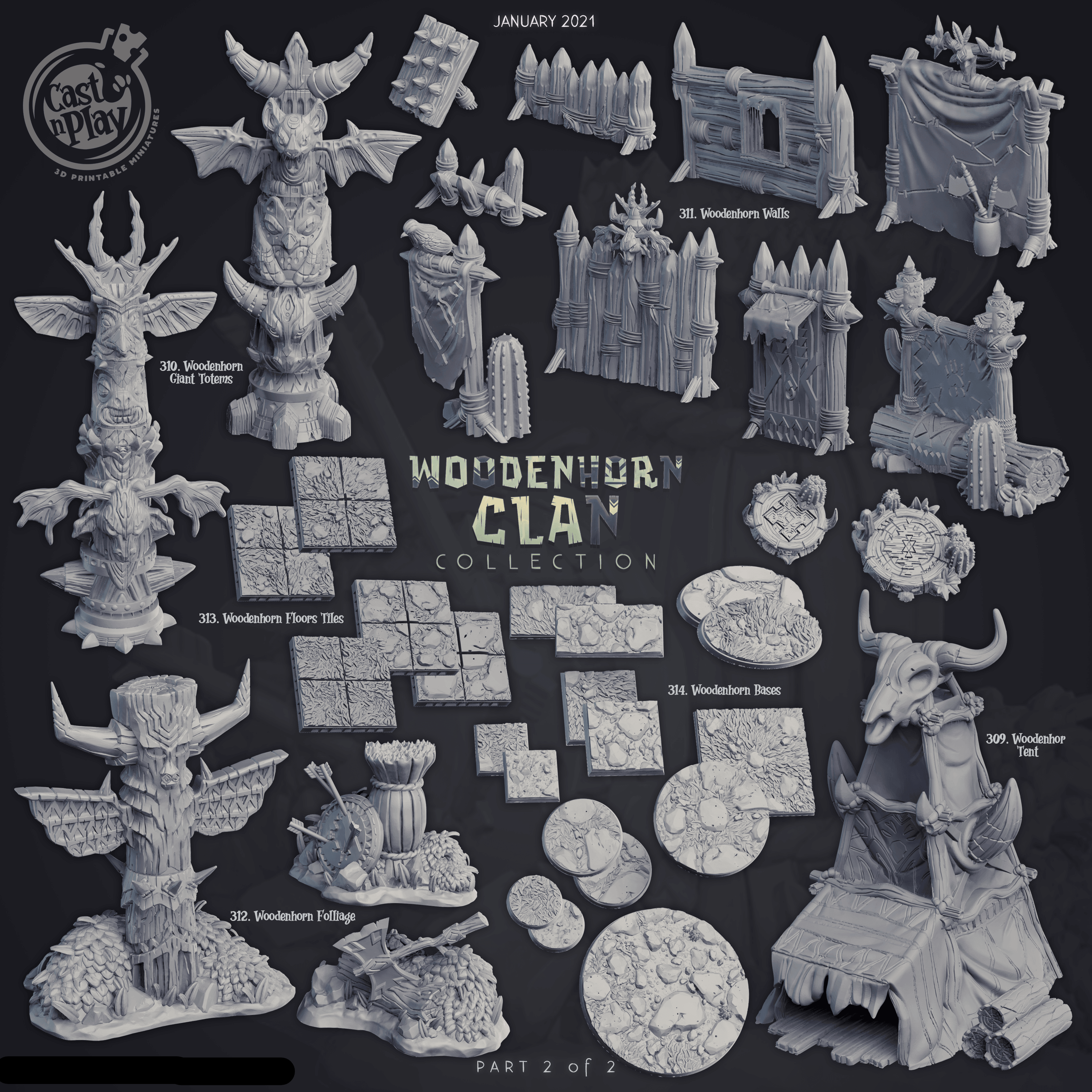 3D Printed Cast n Play Giant Totems Woodenhorn Clan 28mm 32mm D&D