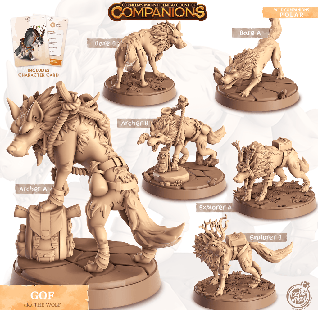3D Printed Cast n Play Gof - The Wolf Companions 28mm 32mm D&D