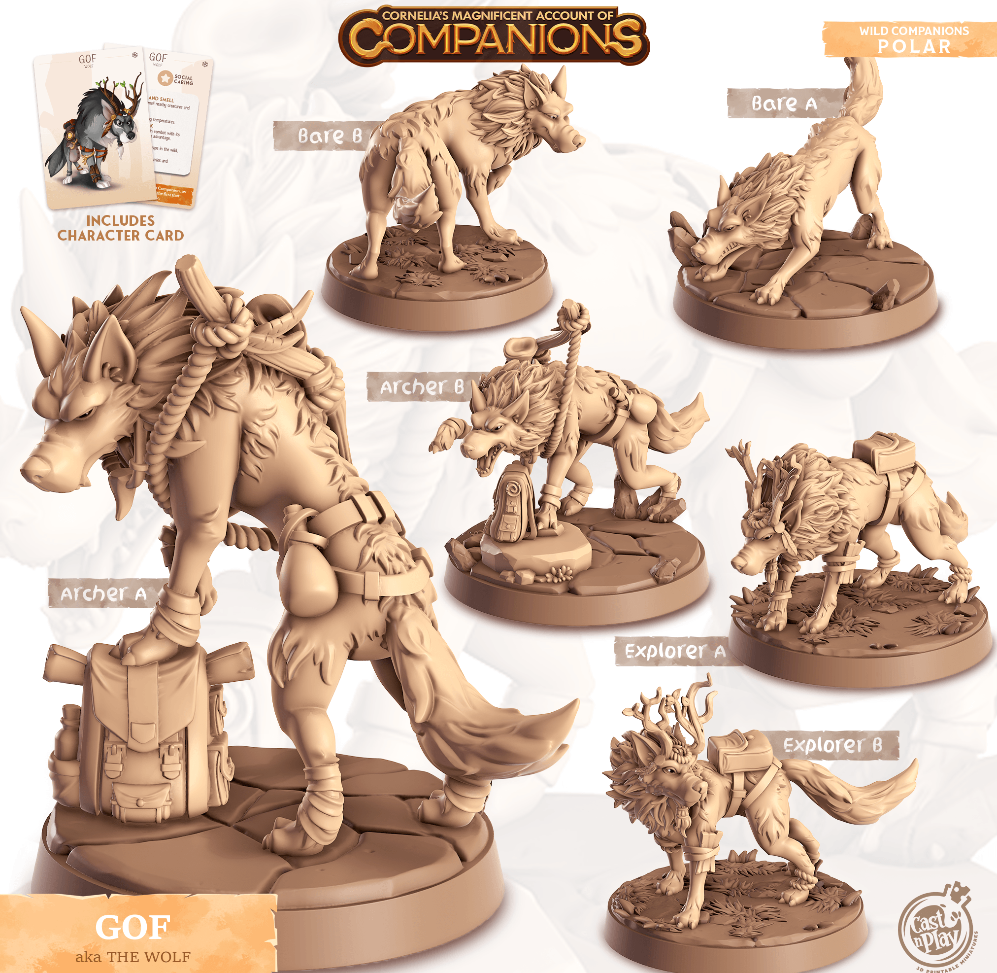3D Printed Cast n Play Gof - The Wolf Companions 28mm 32mm D&D