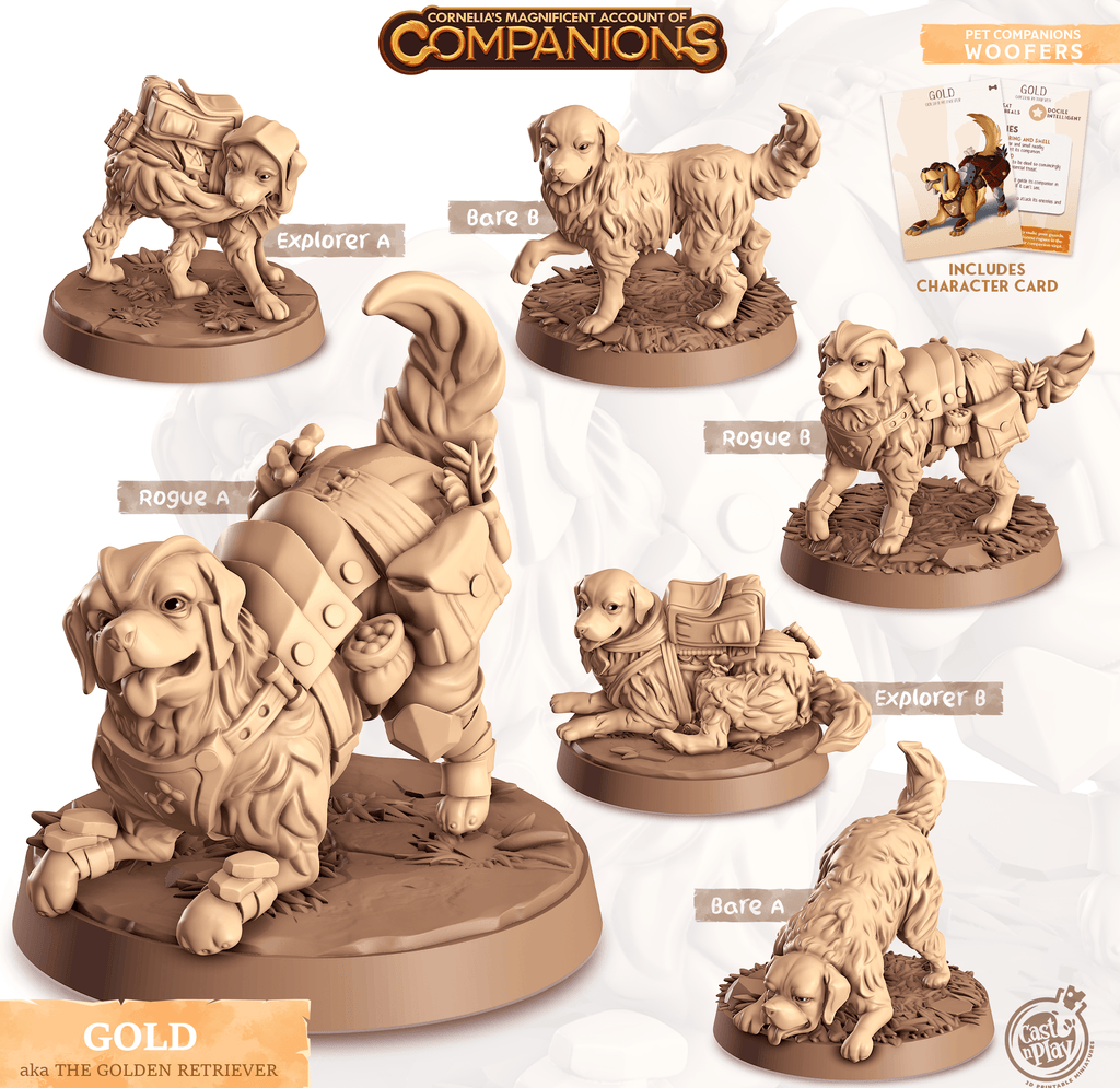 3D Printed Cast n Play Gold - Golden Retriever Companions 28mm 32mm D&D