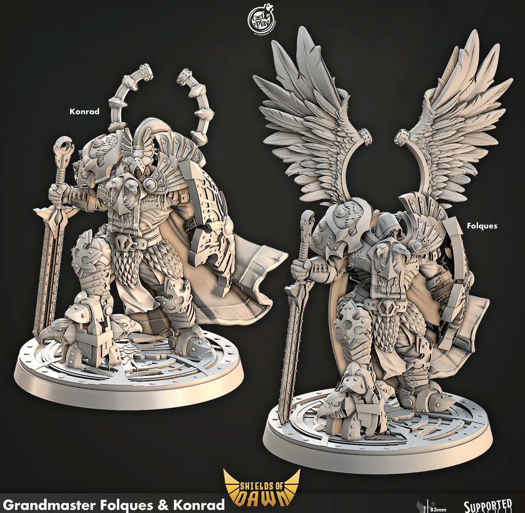 3D Printed Cast n Play Grandmaster Folques and Konrad Shields of Dawn 28mm 32mm D&D