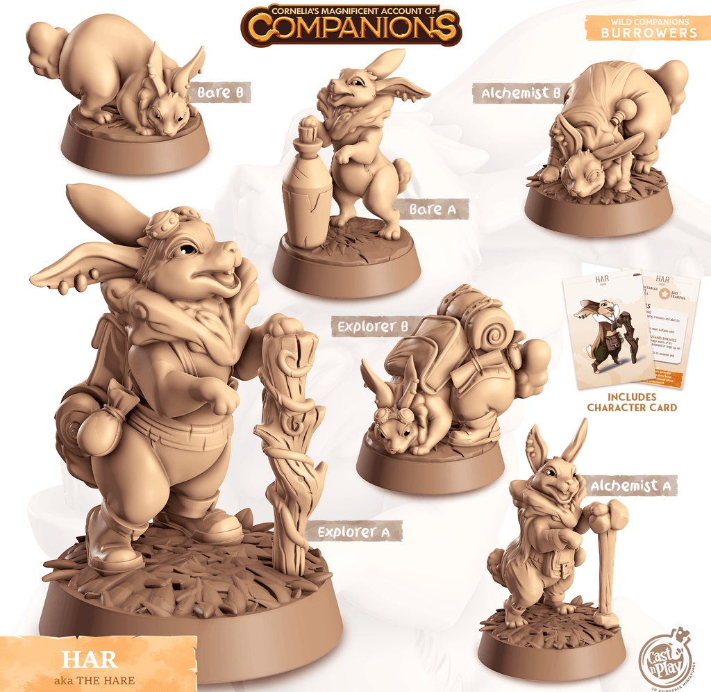 3D Printed Cast n Play Har - Hare Companions 28mm 32mm D&D