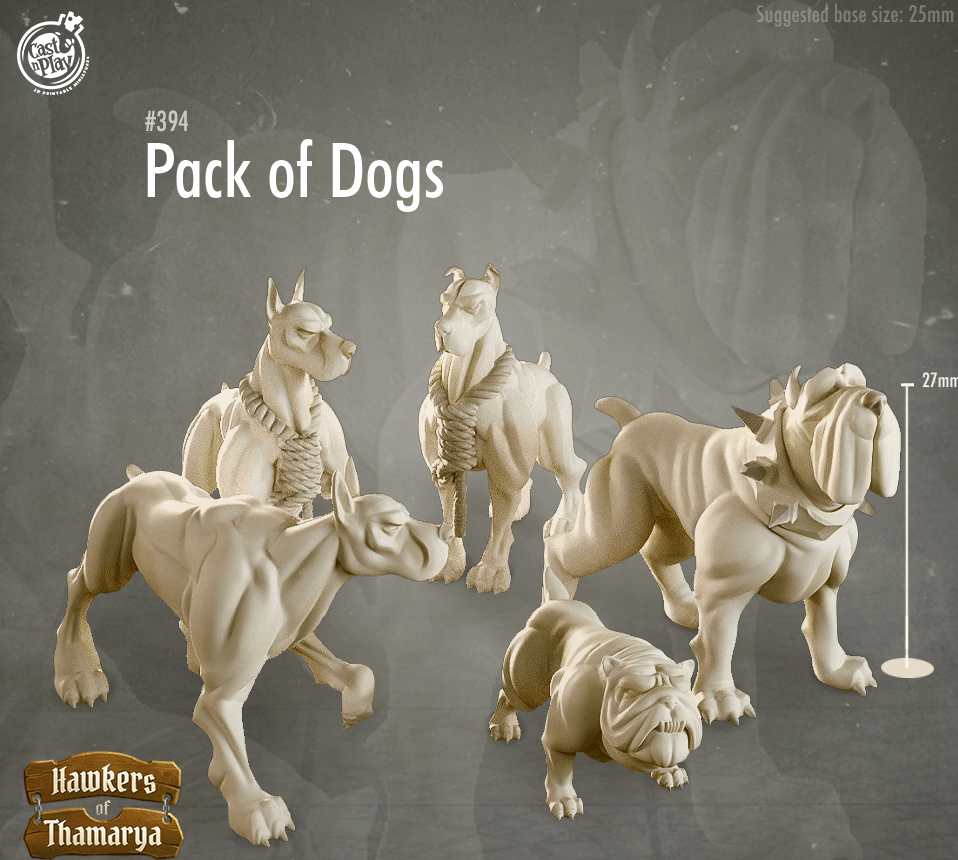 3D Printed Cast n Play Hawkers of Thamarya - Pack of Dogs 28mm 32mm D&D