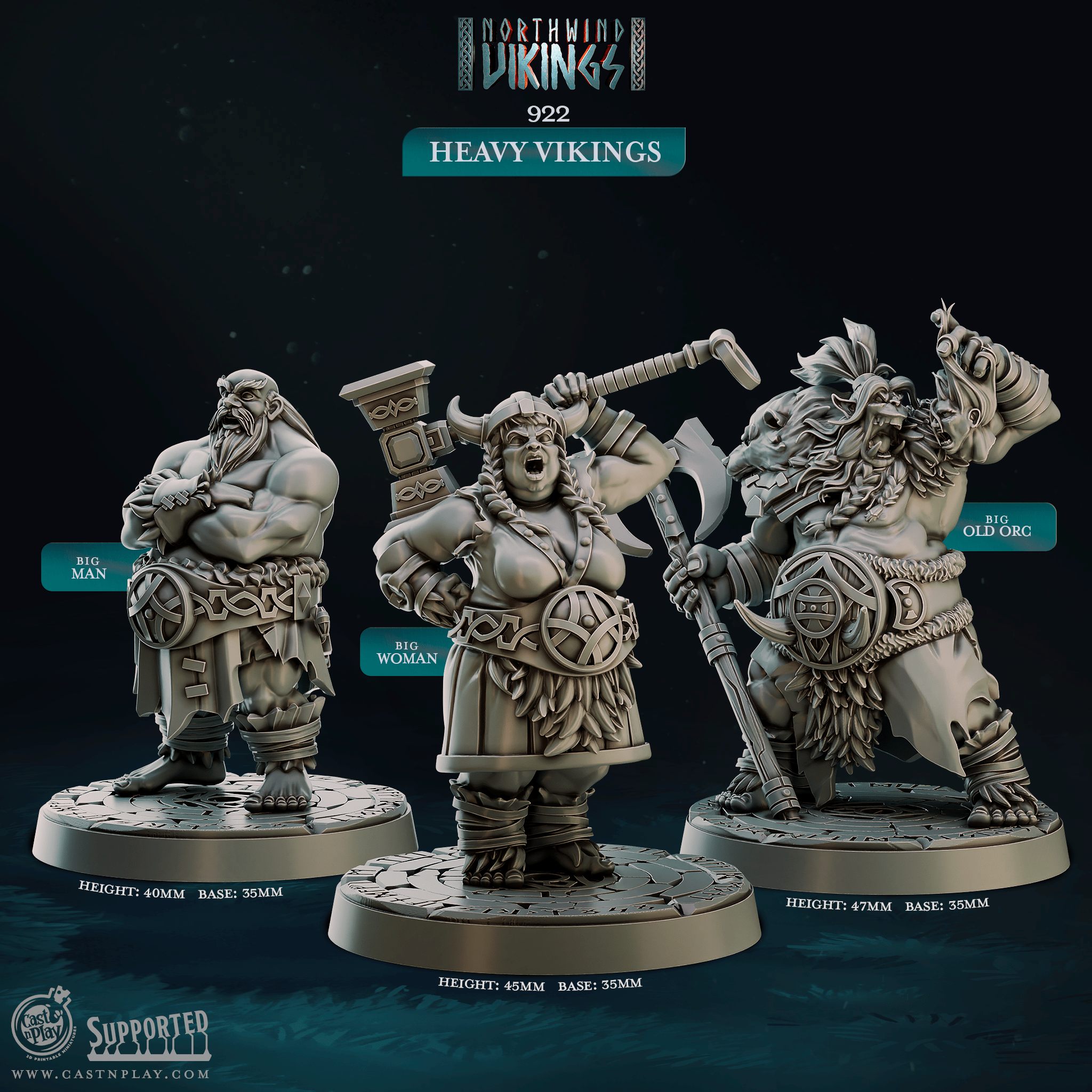 3D Printed Cast n Play Heavy Vikings Northwind Vikings 28mm 32mm D&D
