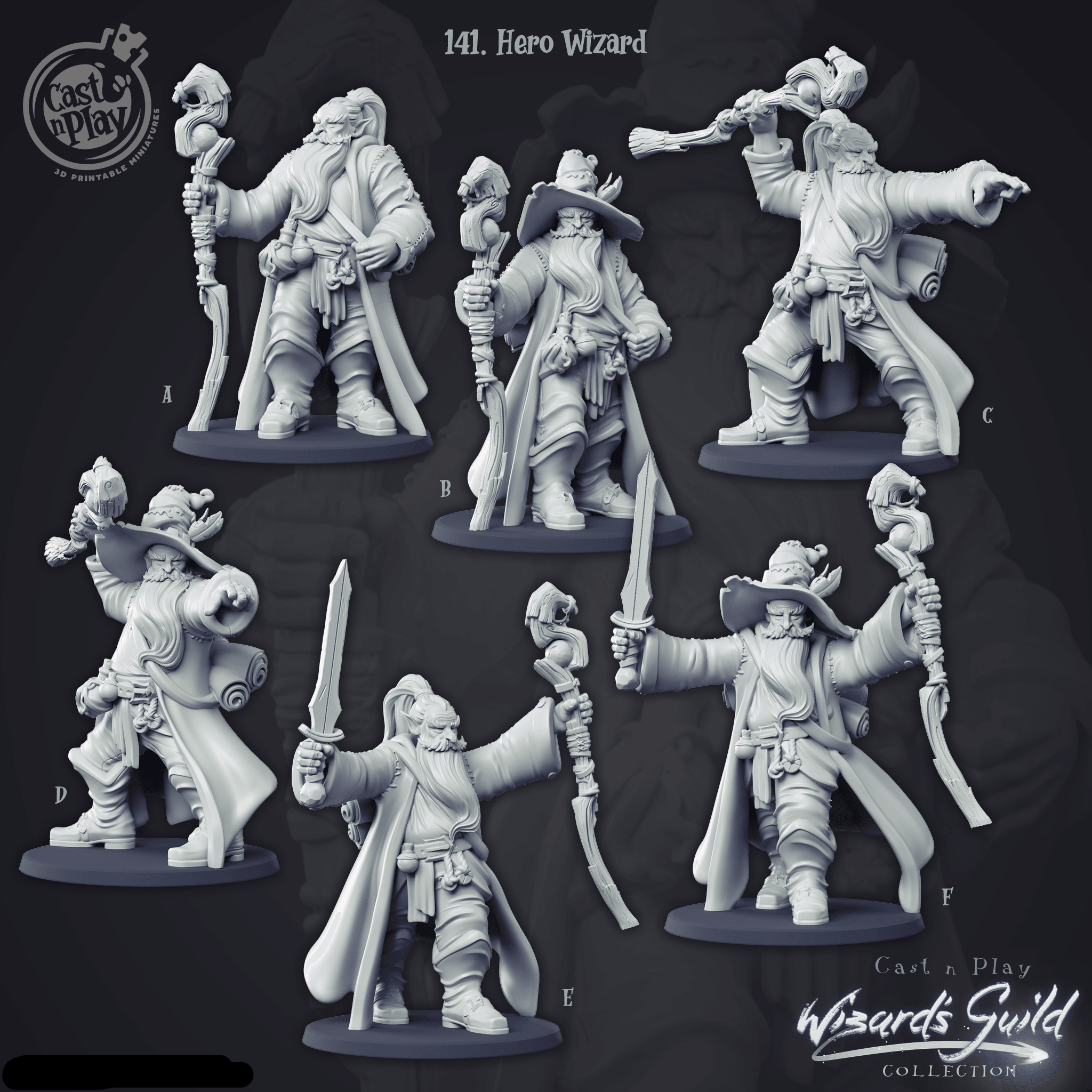 3D Printed Cast n Play Hero Wizard 28mm 32mm D&D