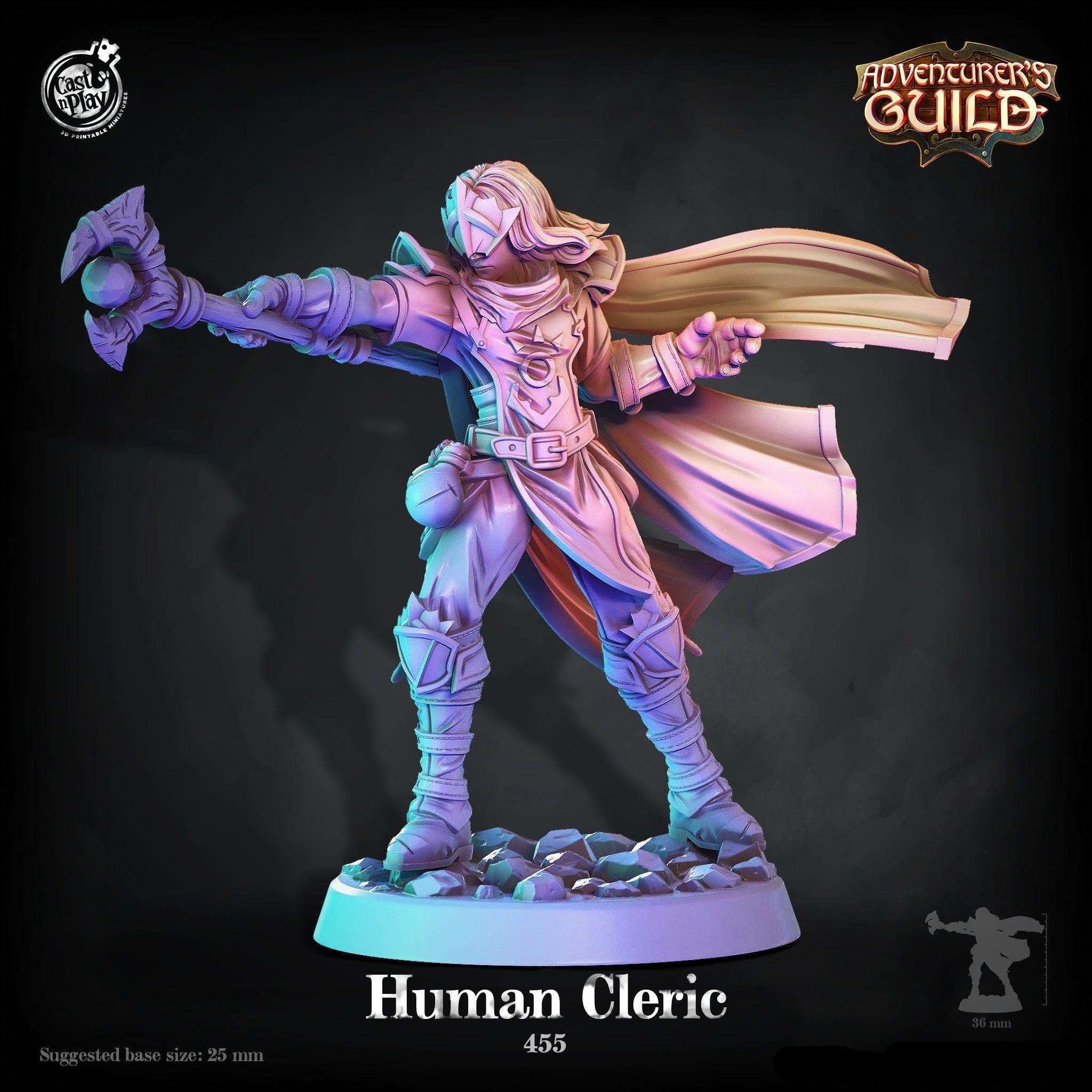 3D Printed Cast n Play Human Cleric 28mm 32mm D&D