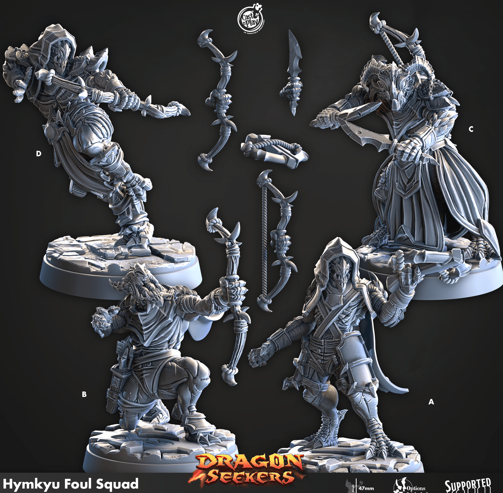 3D Printed Cast n Play Hymkyu Foul Squad Dragon Seekers 28mm 32mm D&D