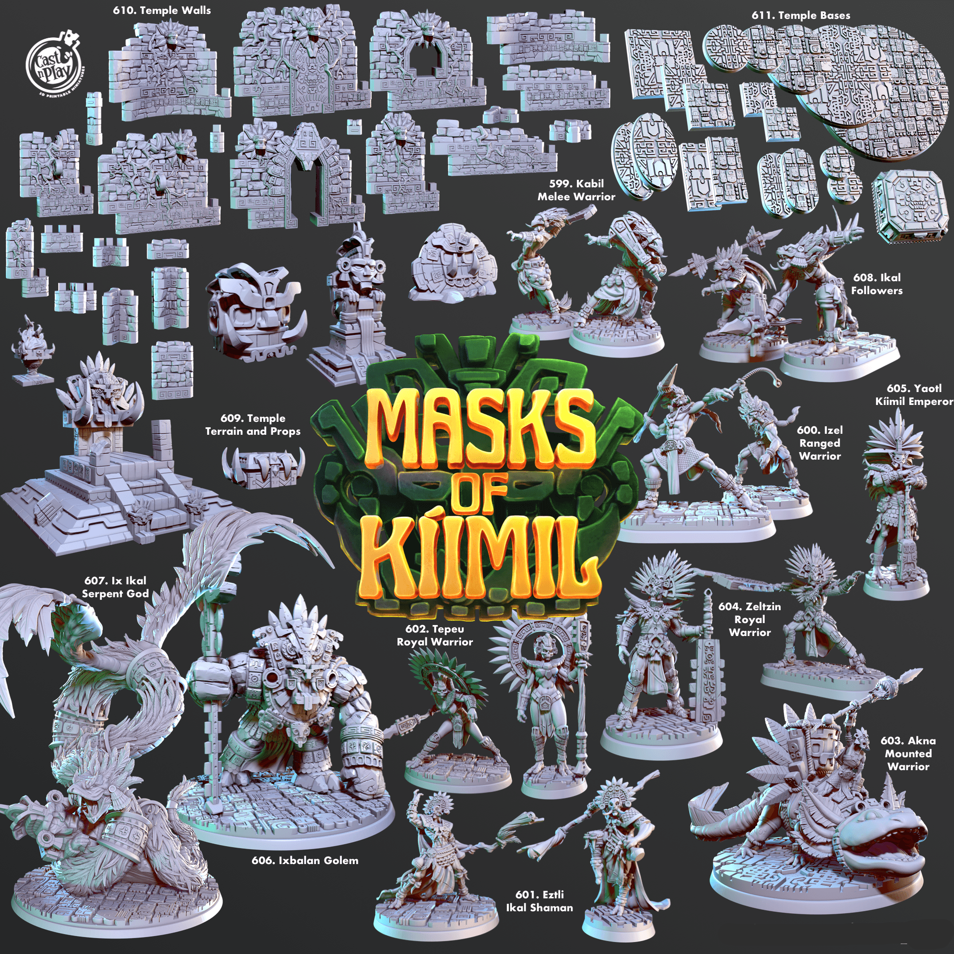 3D Printed Cast n Play Ix Ikal, Serpent God Masks of Kiimil 28 32mm D&D