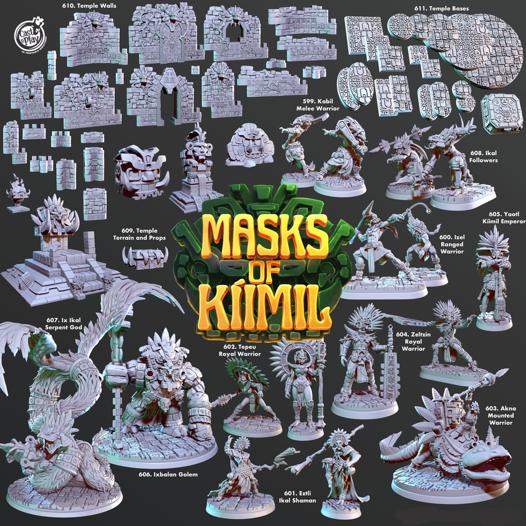 3D Printed Cast n Play Ixbalan Golem Masks of Kiimil 28 32mm D&D