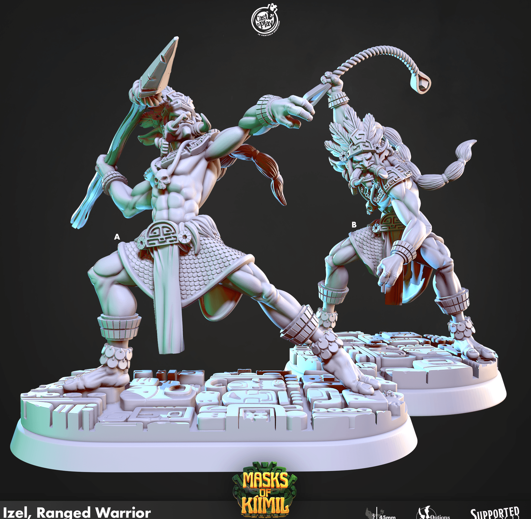 3D Printed Cast n Play Izel, Ranged Warrior Masks of Kiimil 28 32mm D&D