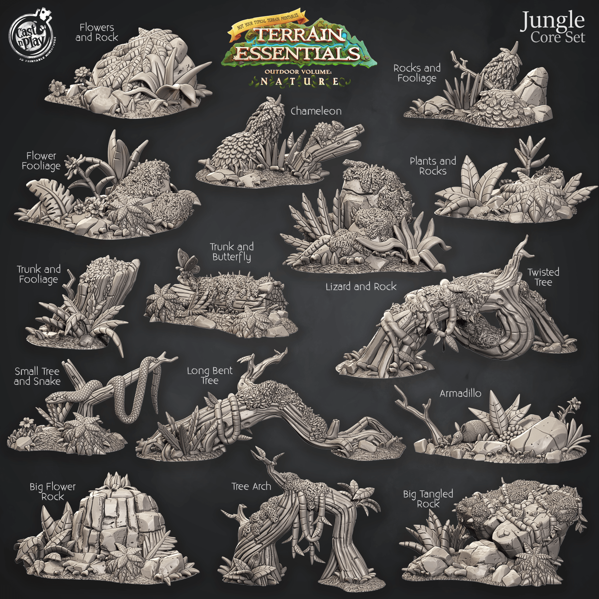 3D Printed Cast n Play Jungle Core Set Jungle Terrain Set Terrain Essentials Nature 28mm 32mm D&D