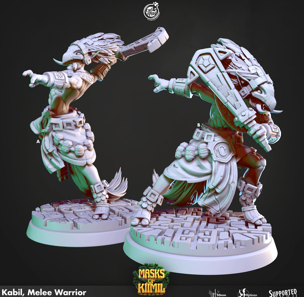3D Printed Cast n Play Kabil, Melee Warrior Masks of Kiimil 28 32mm D&D