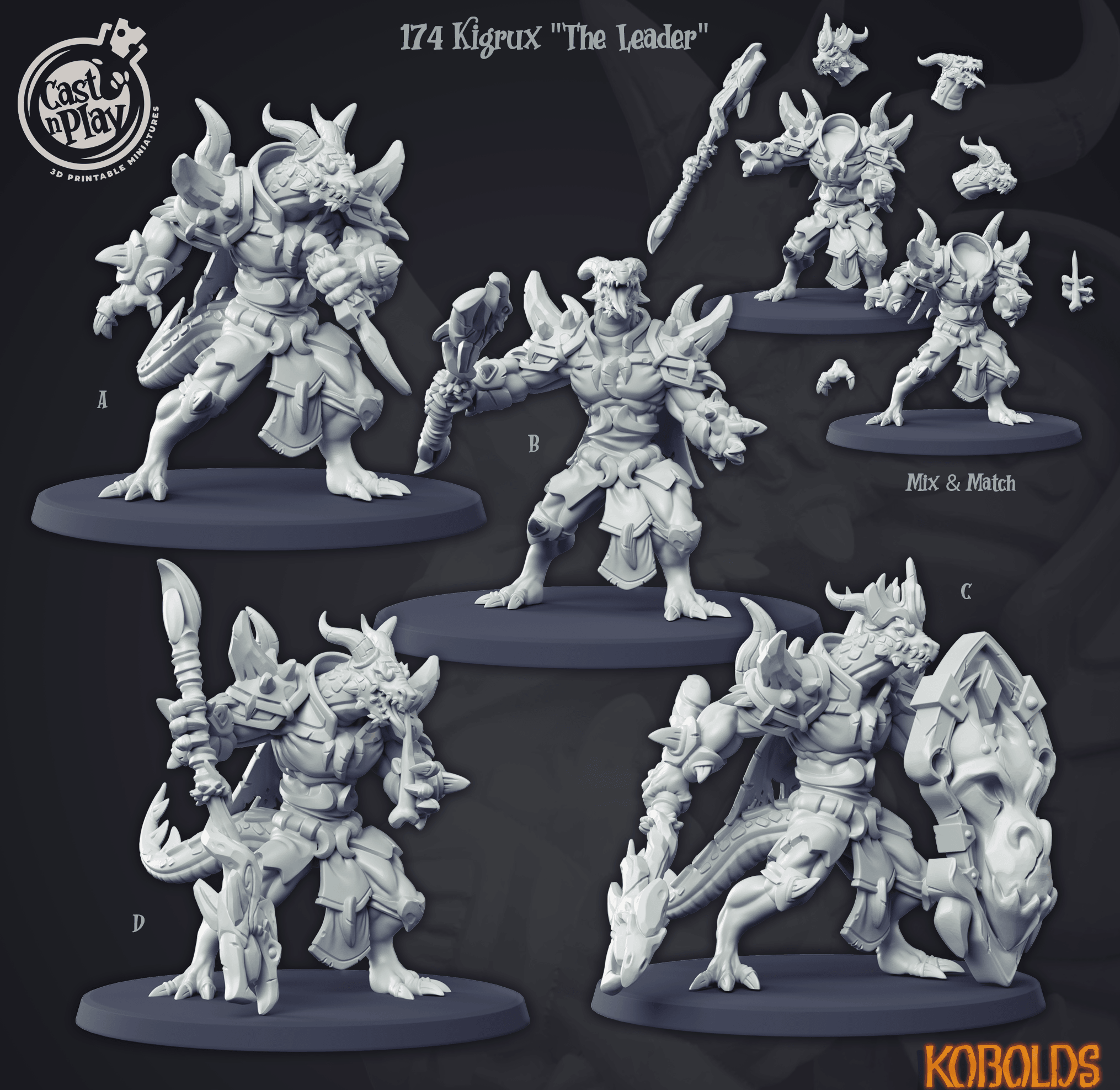 3D Printed Cast n Play Kigrux The Leader 28mm 32mm D&D