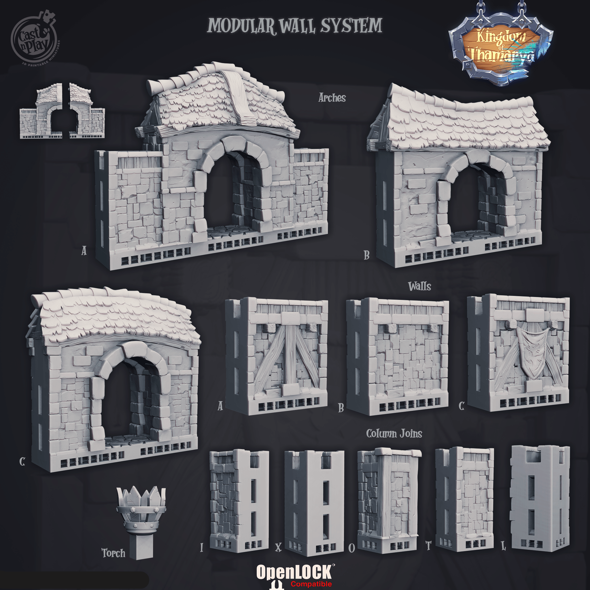 3D Printed Cast n Play Kingdom Walls Kingdom Of Thamarya 28mm 32mm D&D