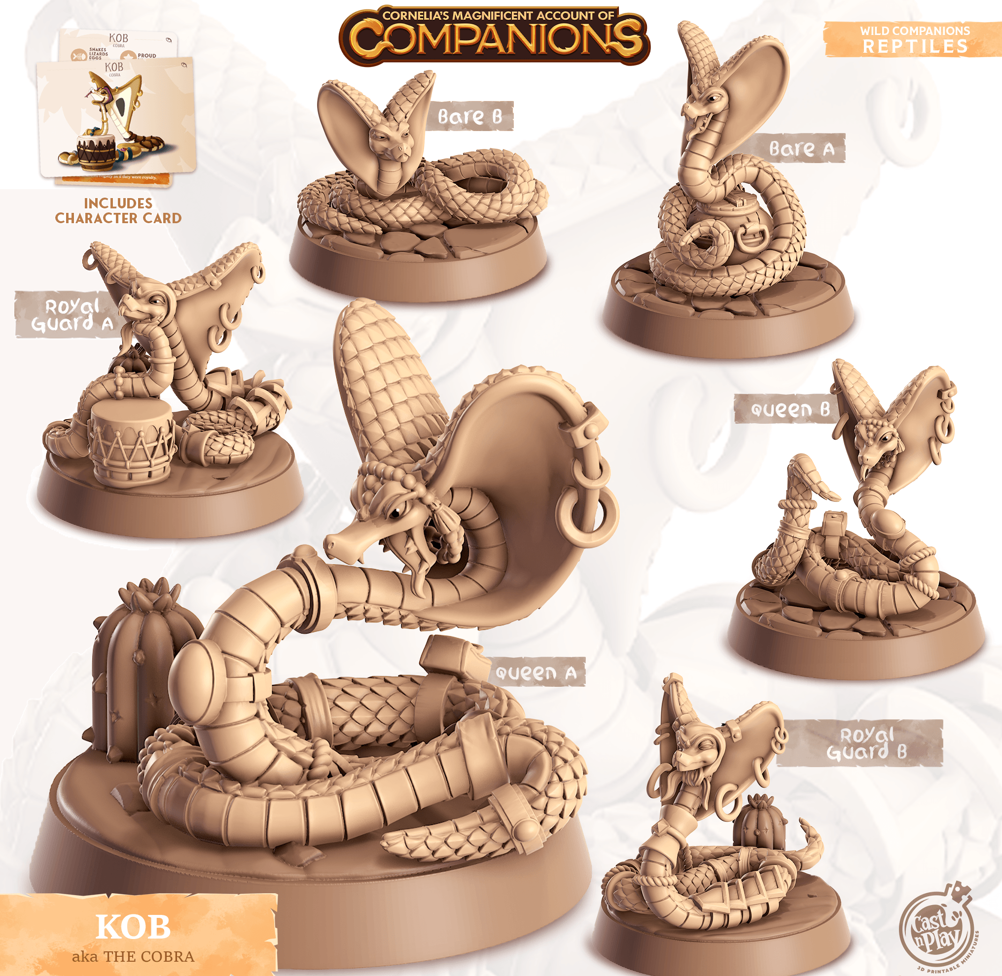 3D Printed Cast n Play Kob - The Cobra Companions 28mm 32mm D&D