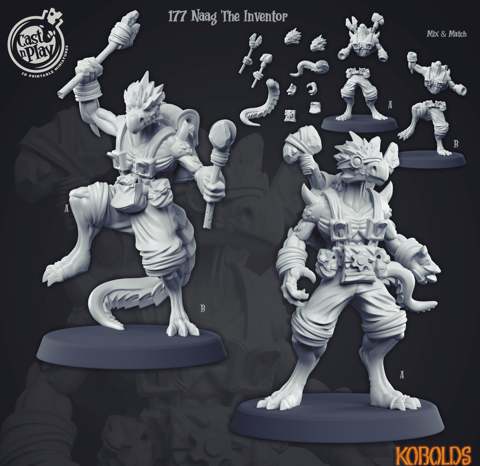 3D Printed Cast n Play Kobolds Collection - Naag The Inventor 28mm 32mm D&D