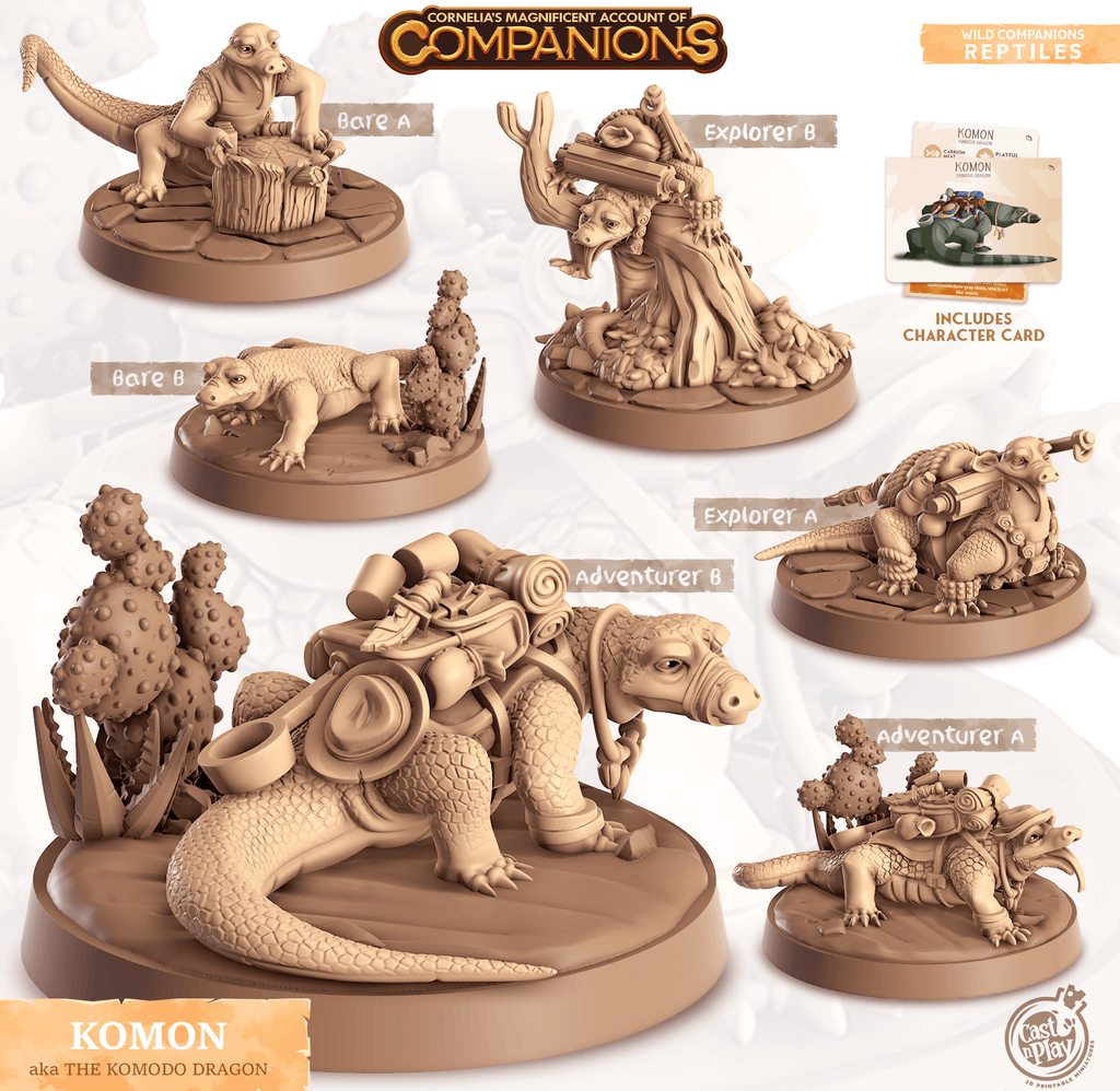3D Printed Cast n Play Komon - The Komodo Dragon Companions 28mm 32mm D&D