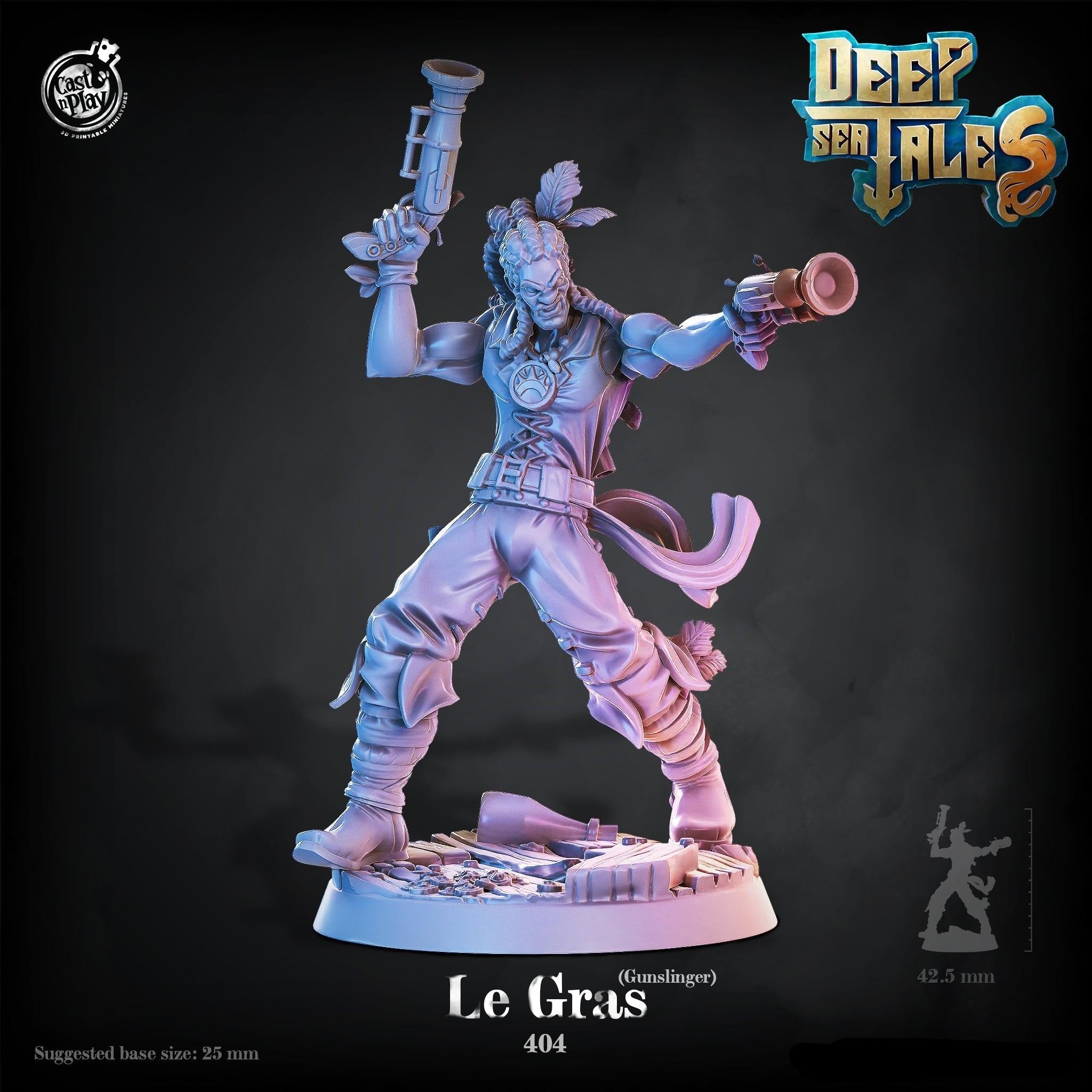 3D Printed Cast n Play Le Gras Gunslinger Deep Sea Tales 28mm 32mm D&D
