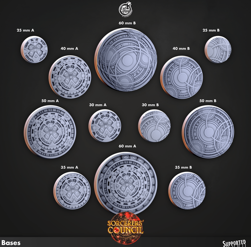3D Printed Cast n Play Legion Bases Sorcerers Council Set 28mm 32mm D&D