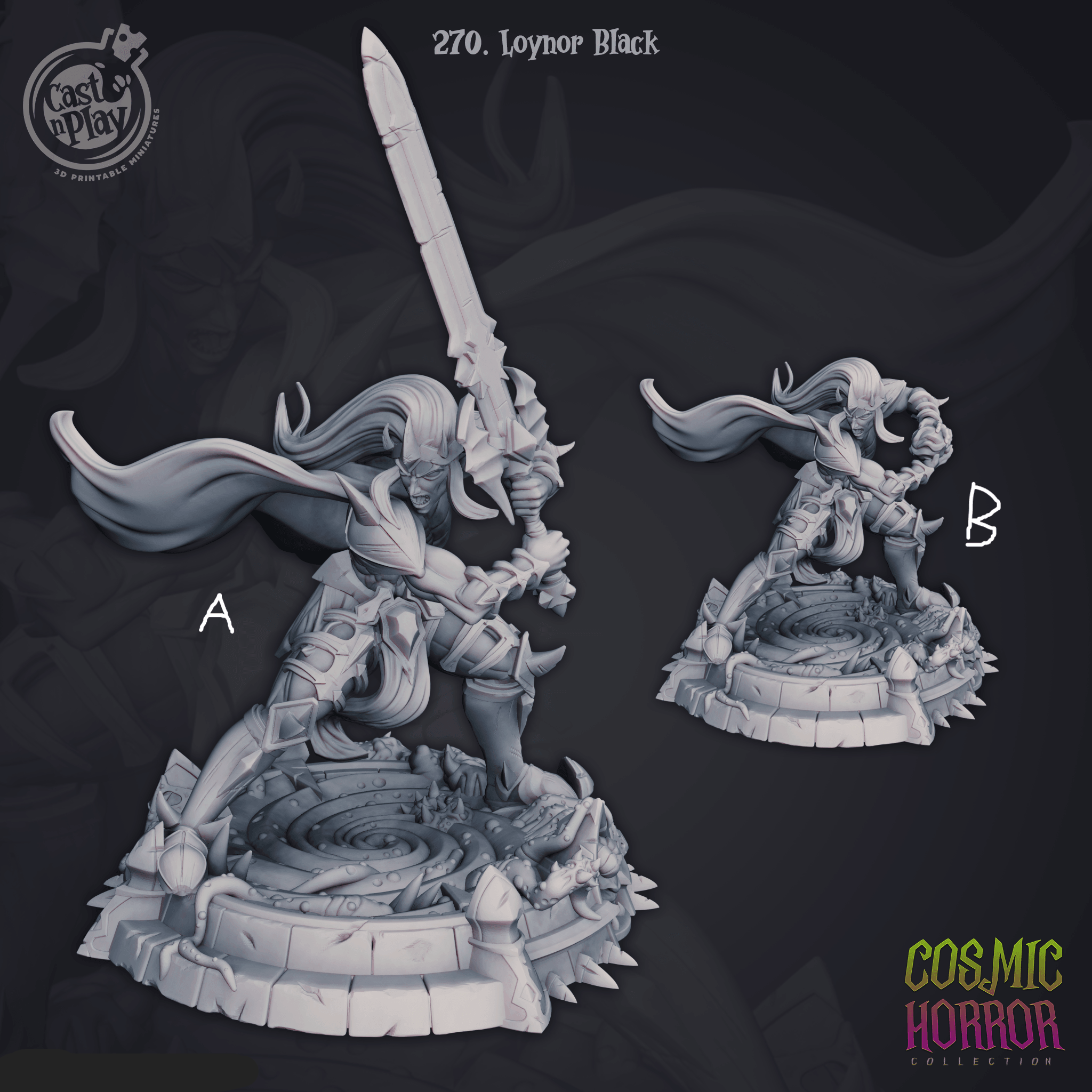 3D Printed Cast n Play Loynor Black 28mm 32mm D&D