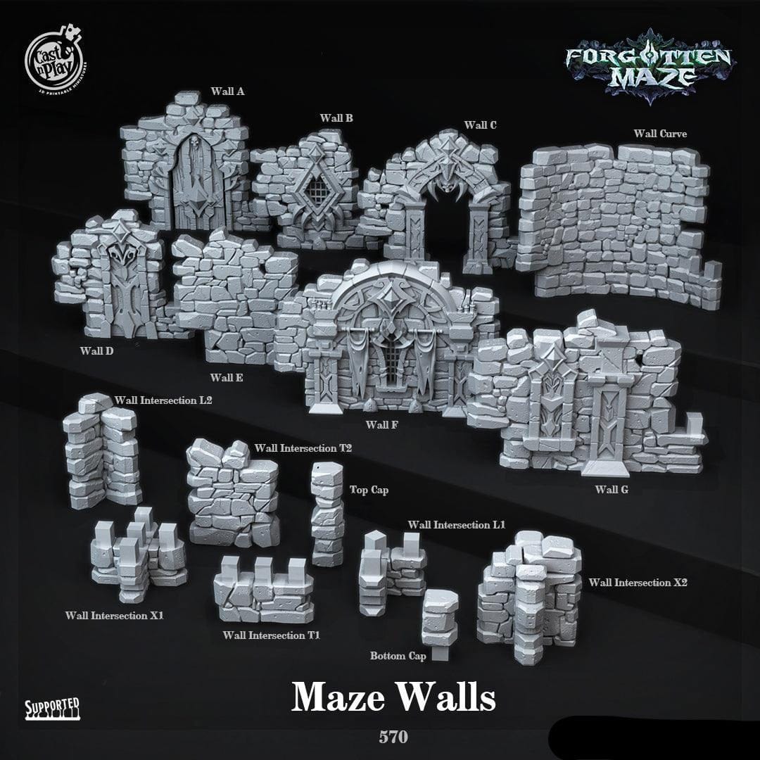 3D Printed Cast n Play Maze Walls Forgotten Maze 28mm 32mm D&D