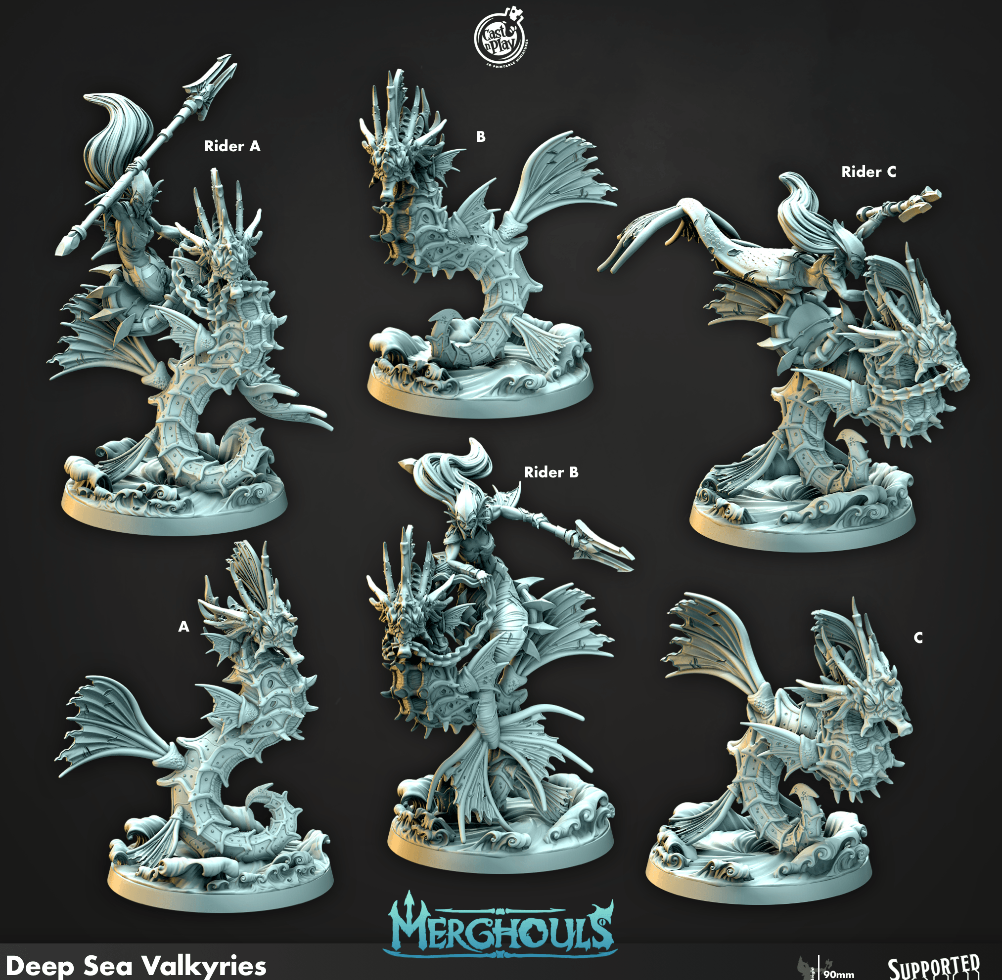 3D Printed Cast n Play Merghouls Deep Sea Valkyries 28mm 32mm D&D