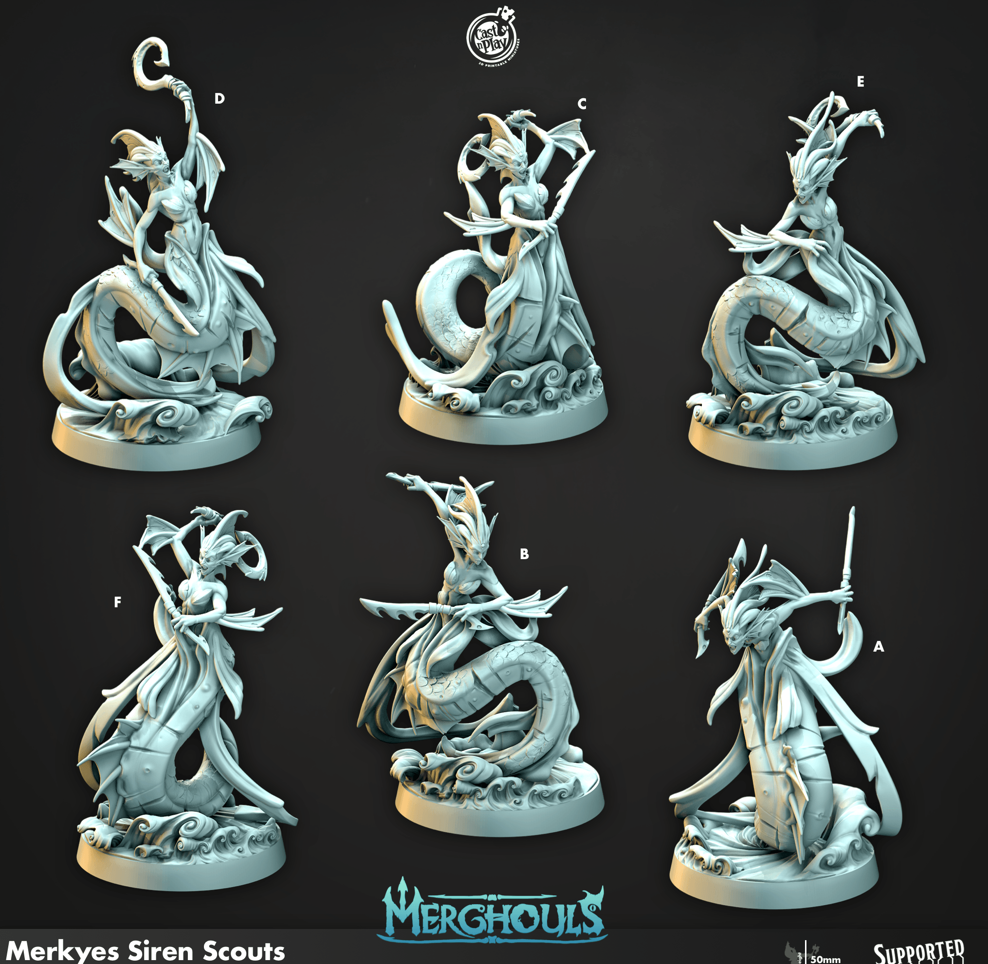 3D Printed Cast n Play Merghouls Merkyes Siren Scouts 28mm 32mm D&D