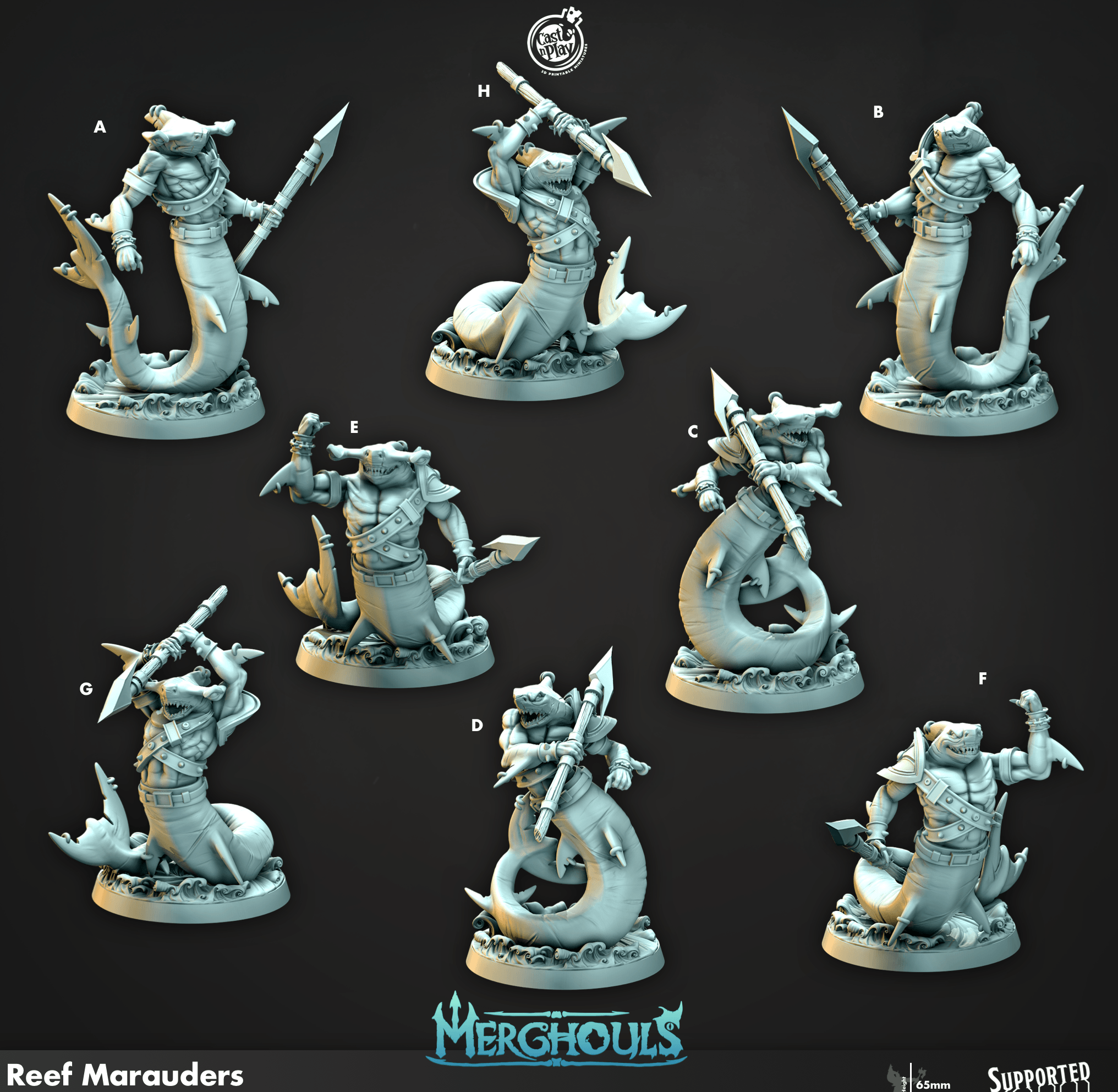 3D Printed Cast n Play Merghouls Reef Marauders 28mm 32mm D&D