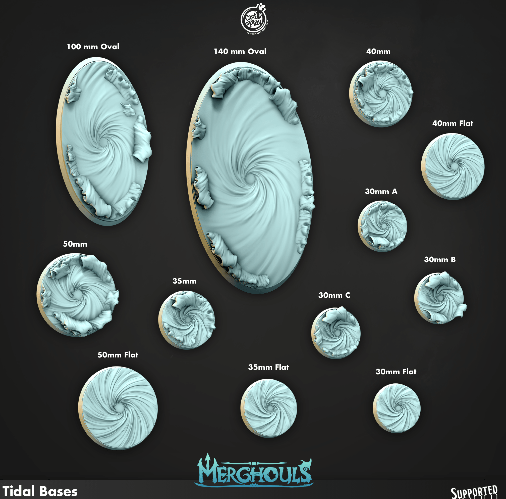 3D Printed Cast n Play Merghouls Tidal Bases Set 28mm 32mm D&D