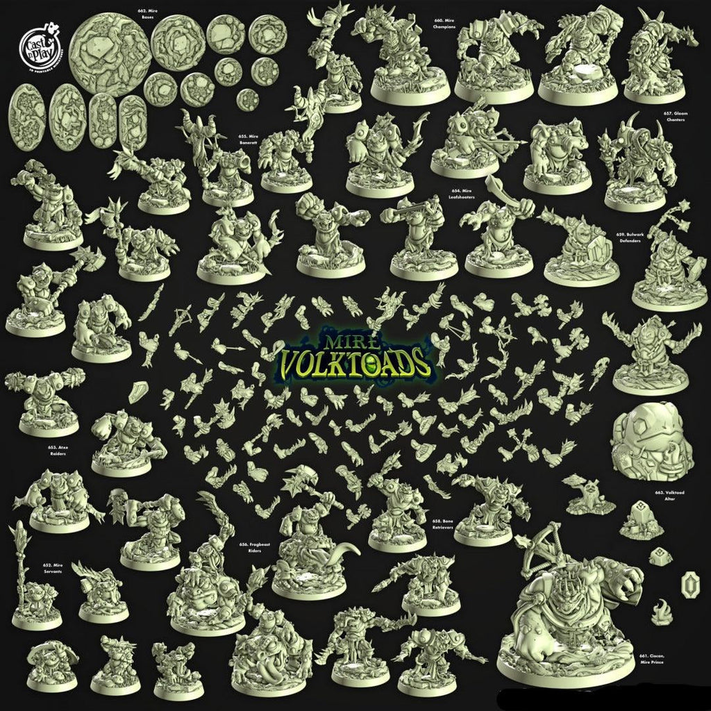 3D Printed Cast n Play Mire Bases Mire Volktoads Set 28mm 32mm D&D