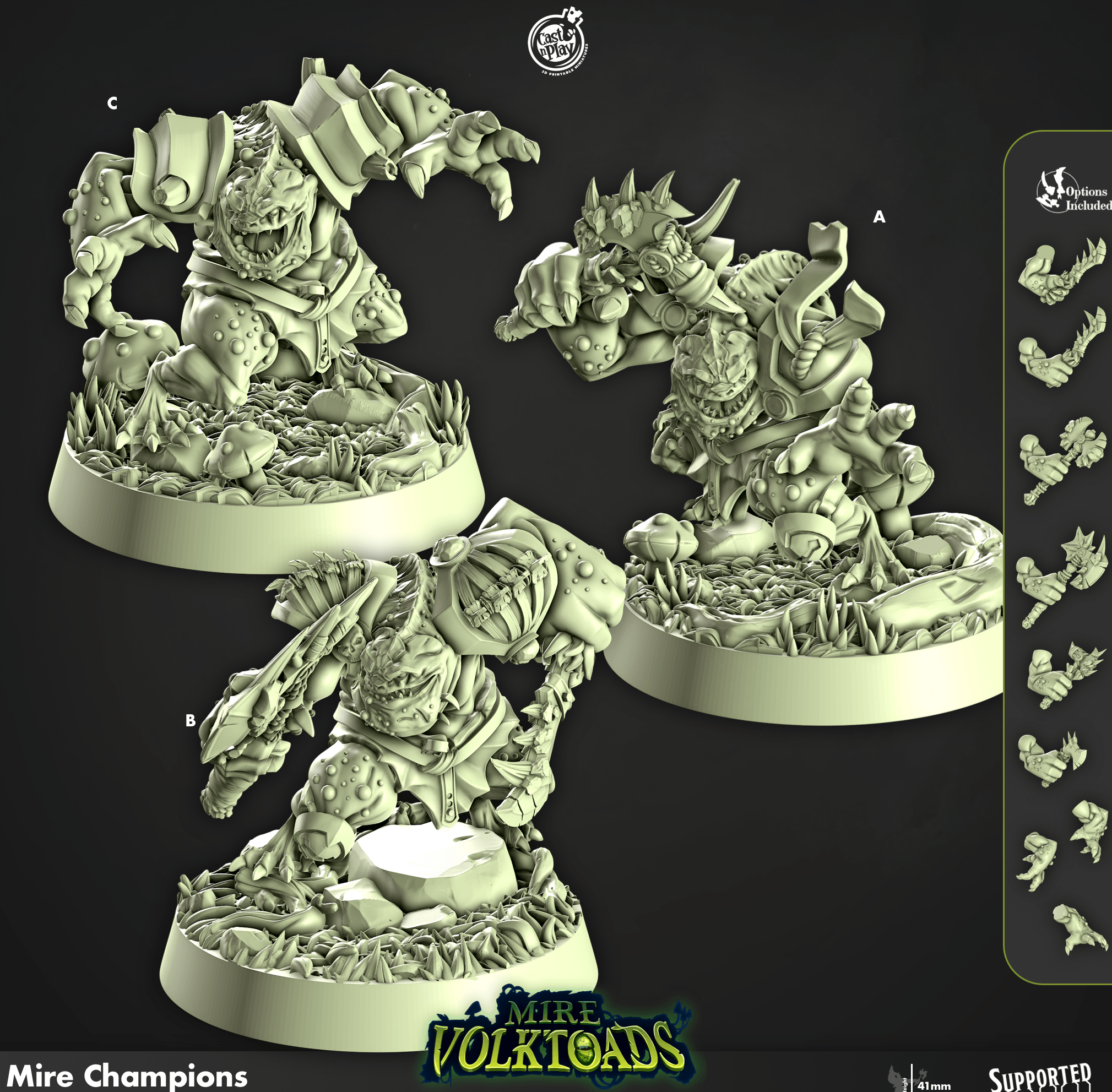 3D Printed Cast n Play Mire Champions Mire Volktoads Set 28mm 32mm D&D