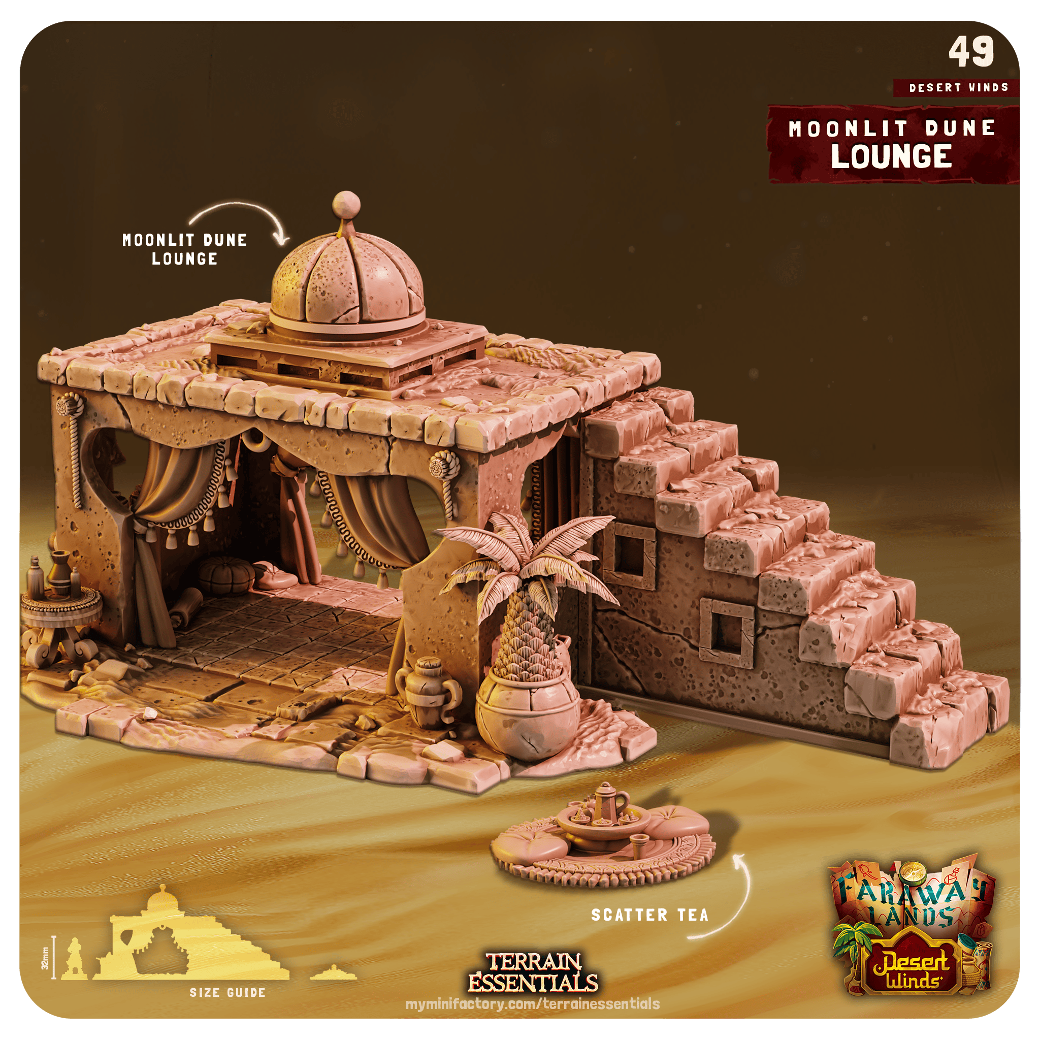 3D Printed Cast n Play Moonlit Dune Lounge Desert Winds Terrain Set 28mm 32mm D&D