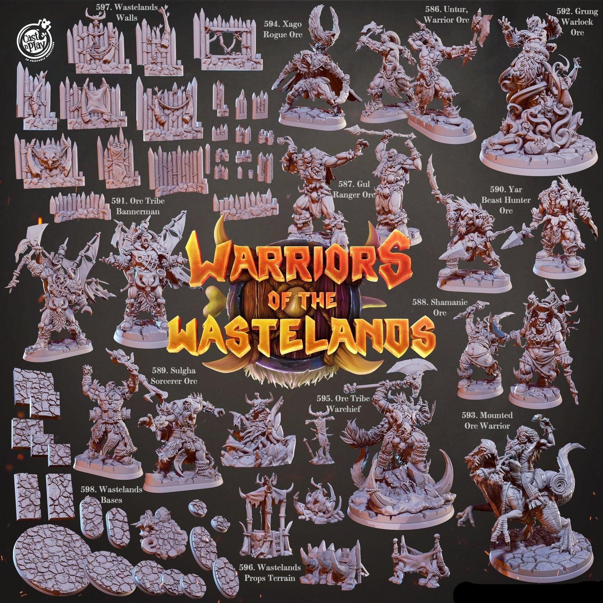 3D Printed Cast n Play Mounted Orc Warrior Warriors of the Wastelands 28mm 32mm D&D