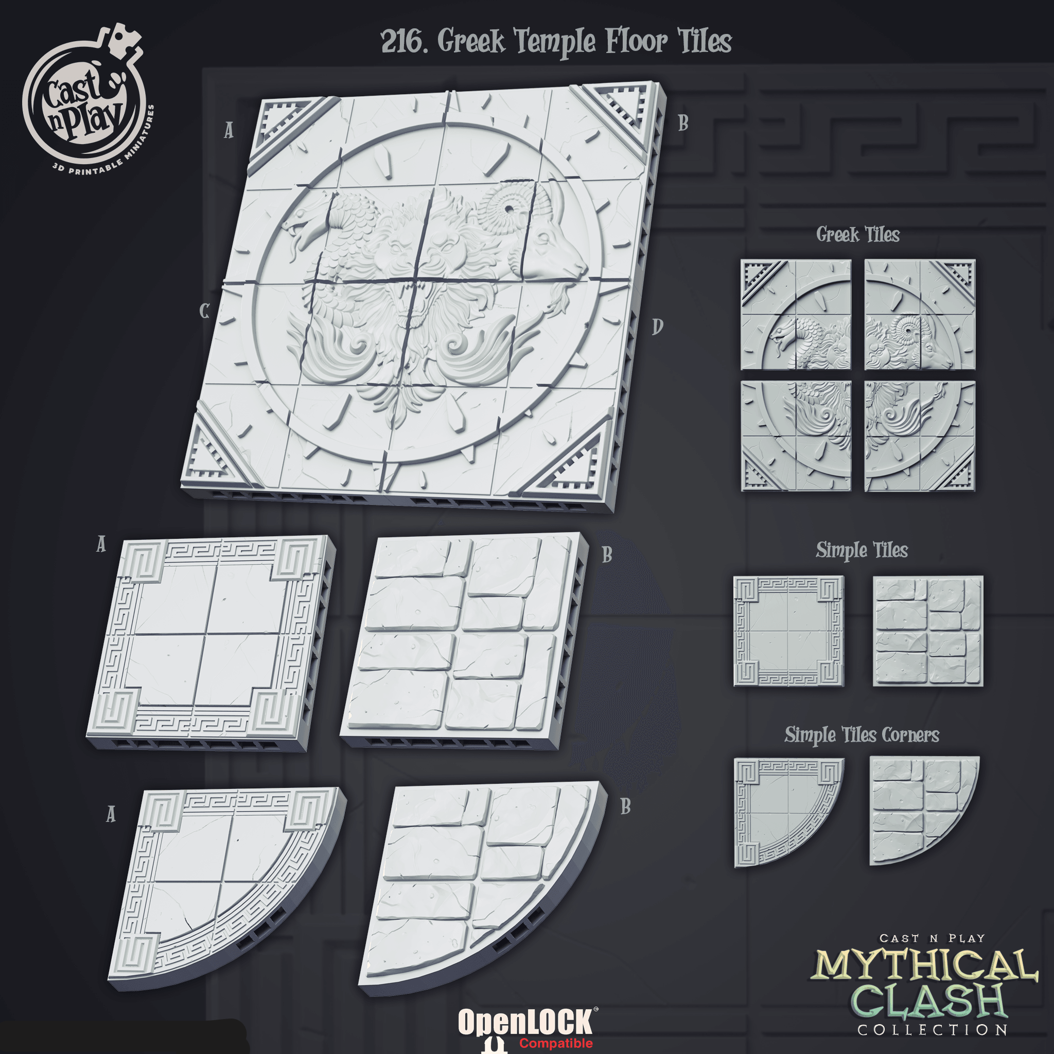 3D Printed Cast n Play Mythical Clash Collection - Greek Temple Floor Tiles 28mm 32mm D&D