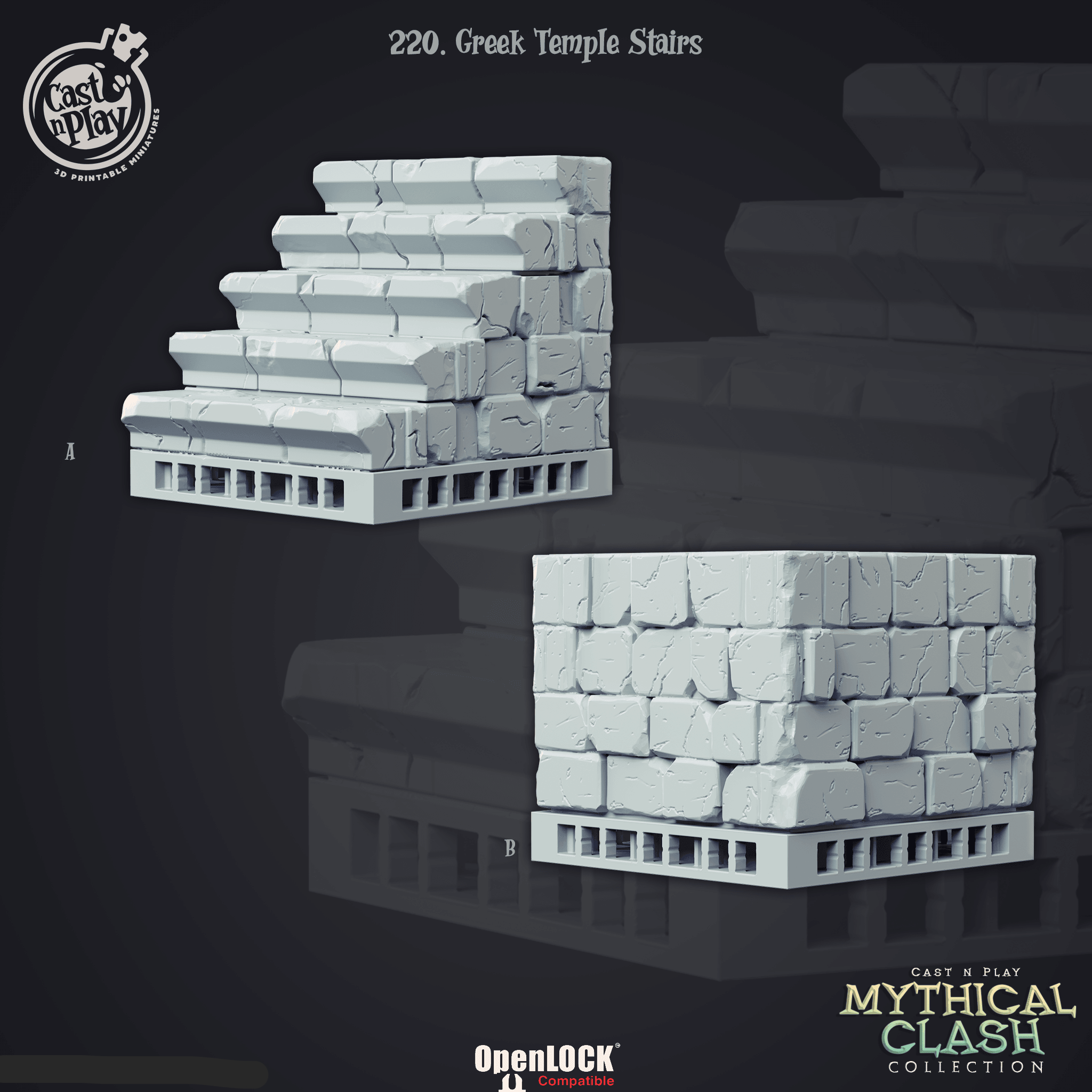 3D Printed Cast n Play Mythical Clash Collection - Greek Temple Stairs 28mm 32mm D&D