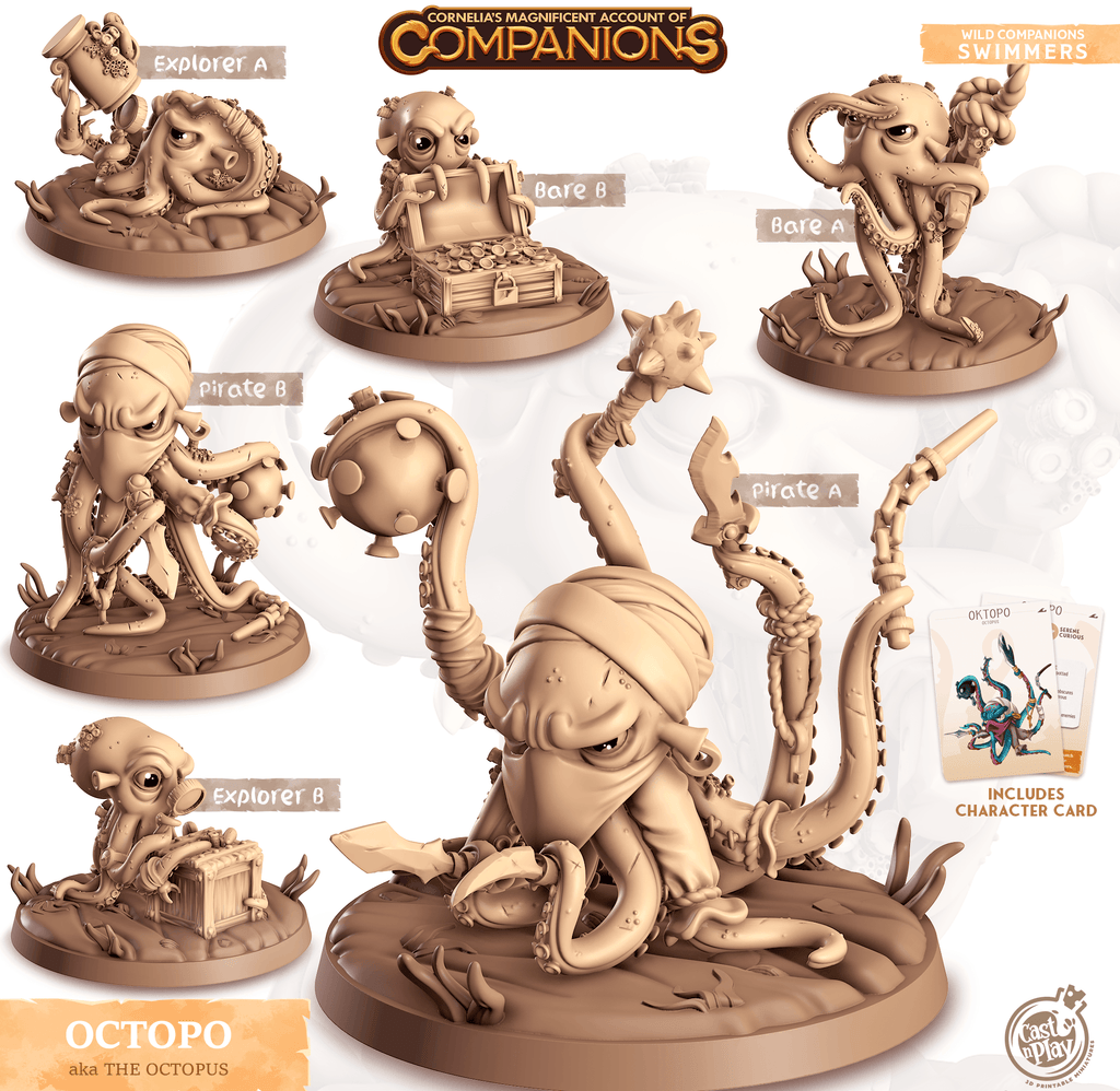 3D Printed Cast n Play Oktopo - Octopus Companions 28mm 32mm D&D