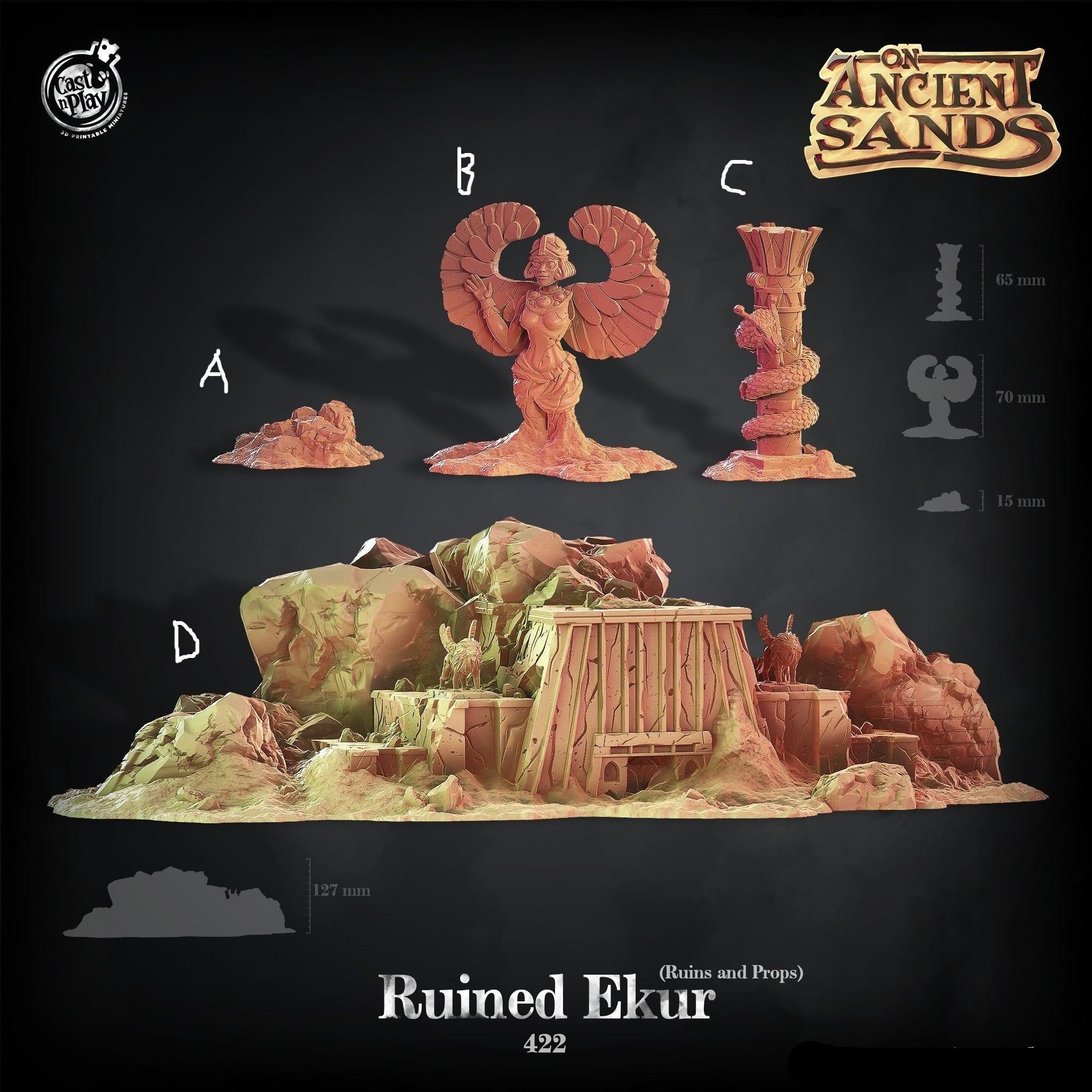 3D Printed Cast n Play On Ancient Sands - Ruined Ekur 28mm 32mm D&D