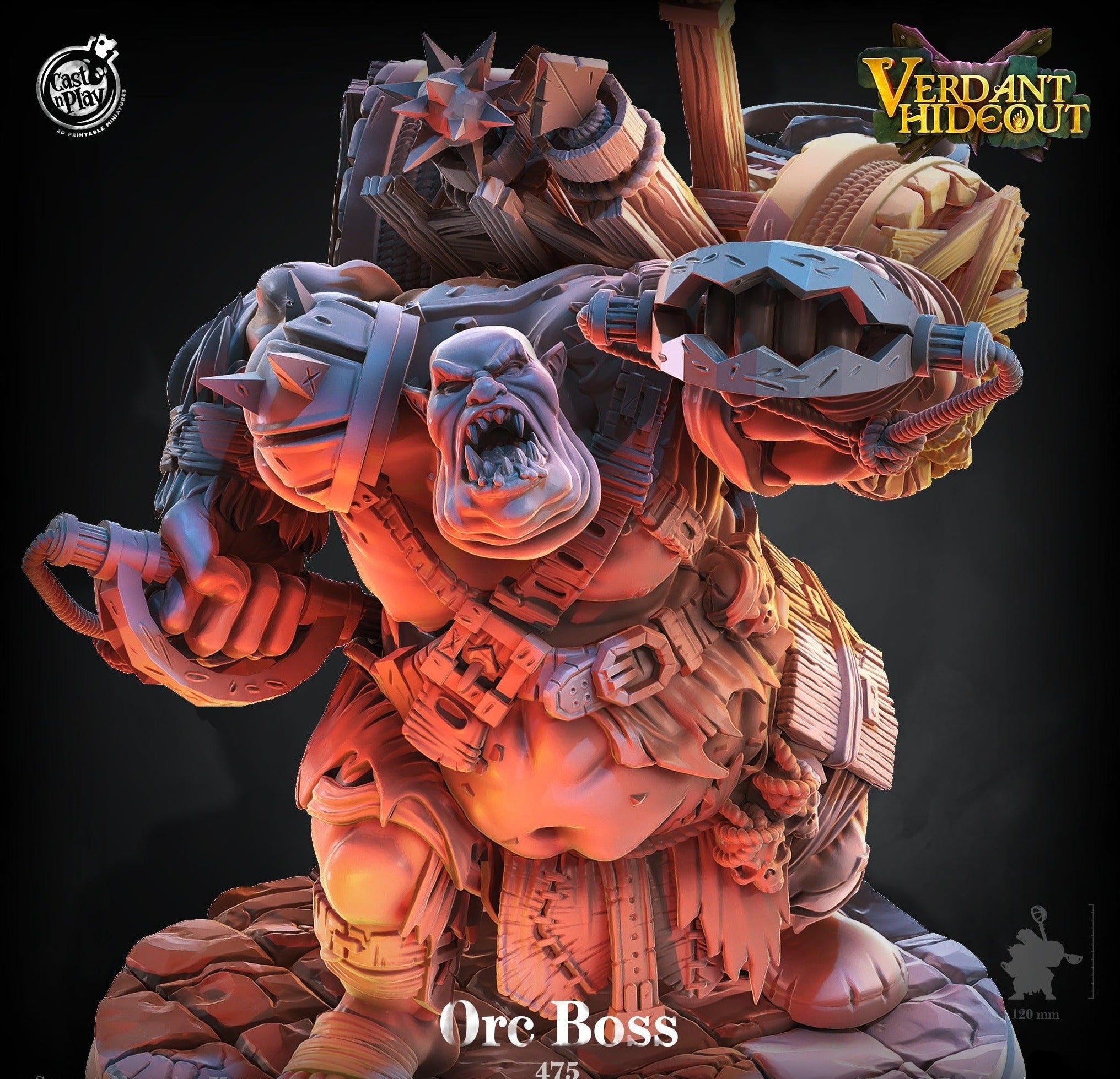 3D Printed Cast n Play Orc Boss Verdant Hideout 28mm 32mm D&D