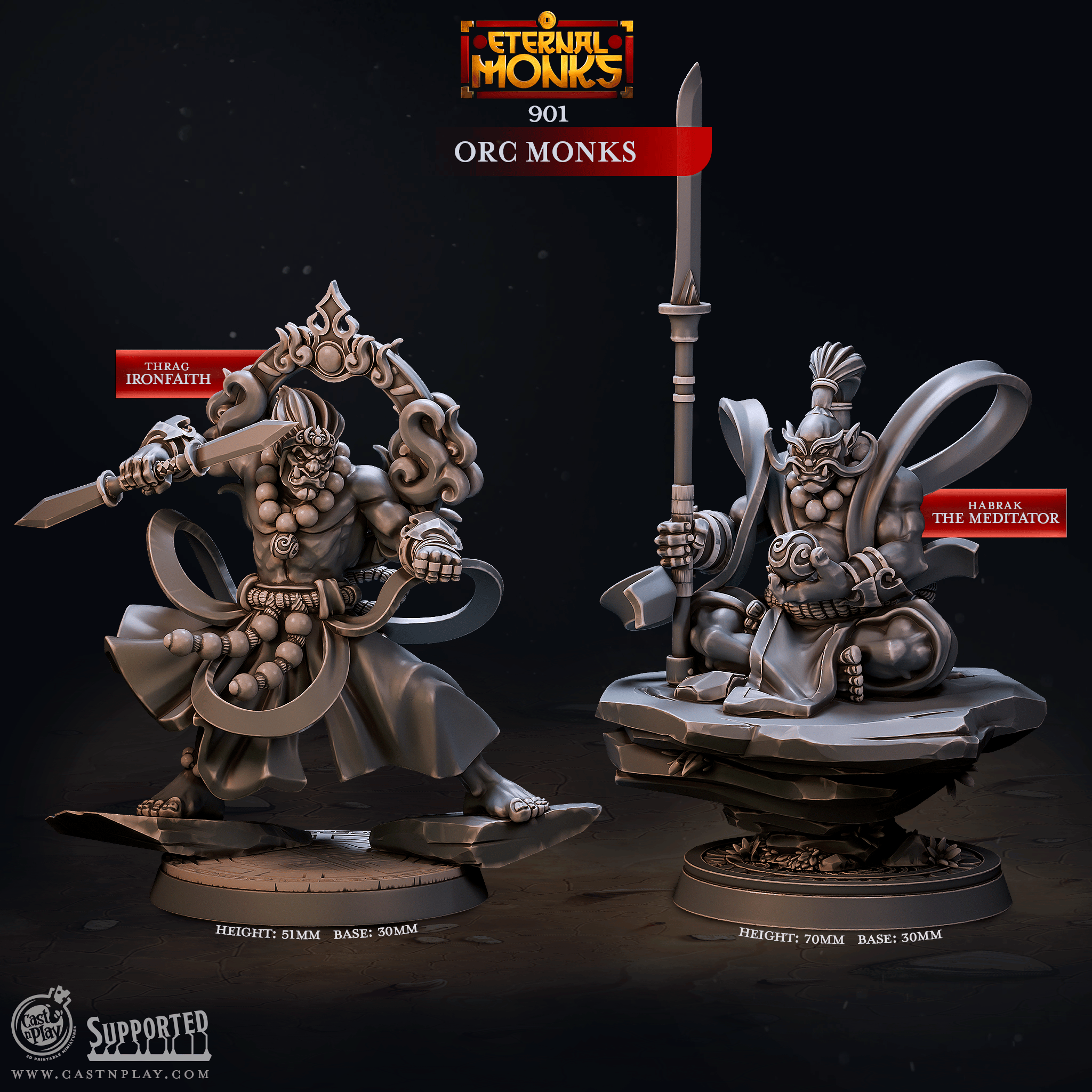 3D Printed Cast n Play Orc Monks Eternal Monks Set 28mm 32mm D&D