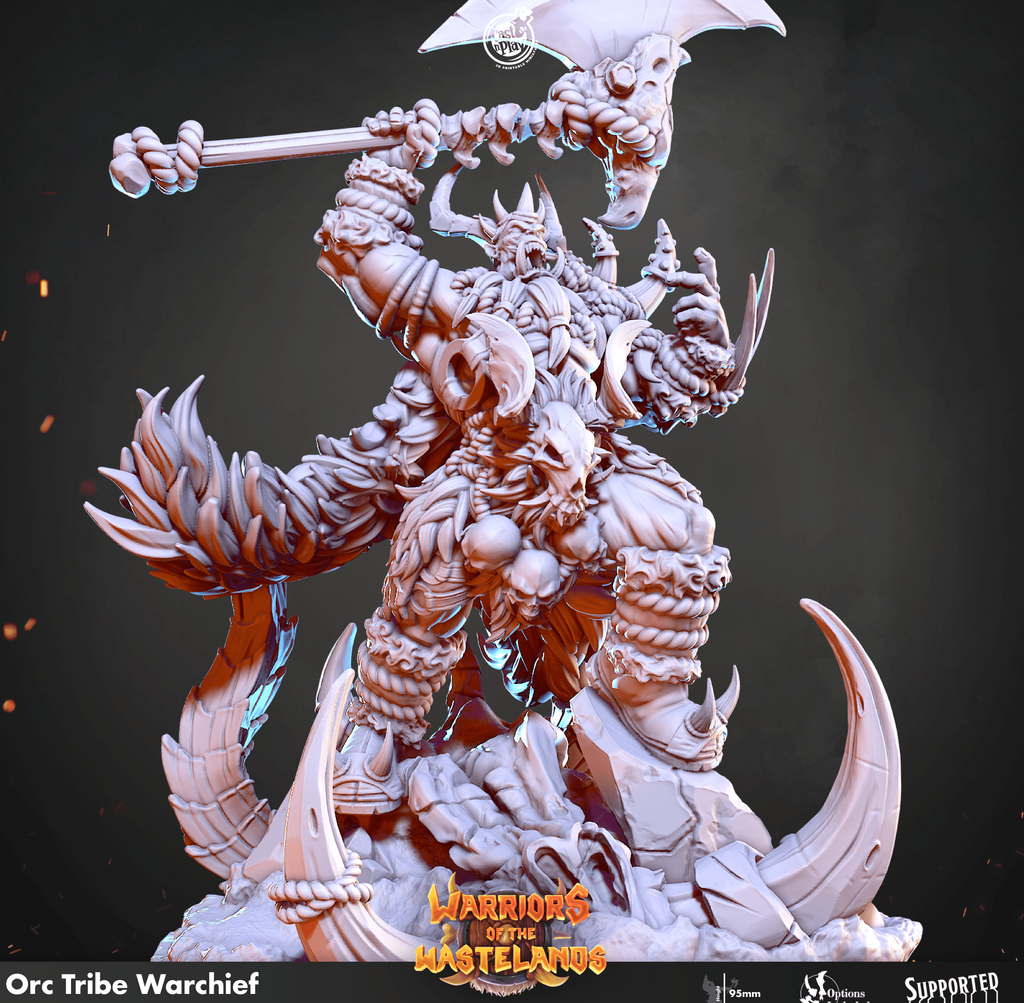 3D Printed Cast n Play Orc Tribe Warchief Warriors of the Wastelands 28mm 32mm D&D