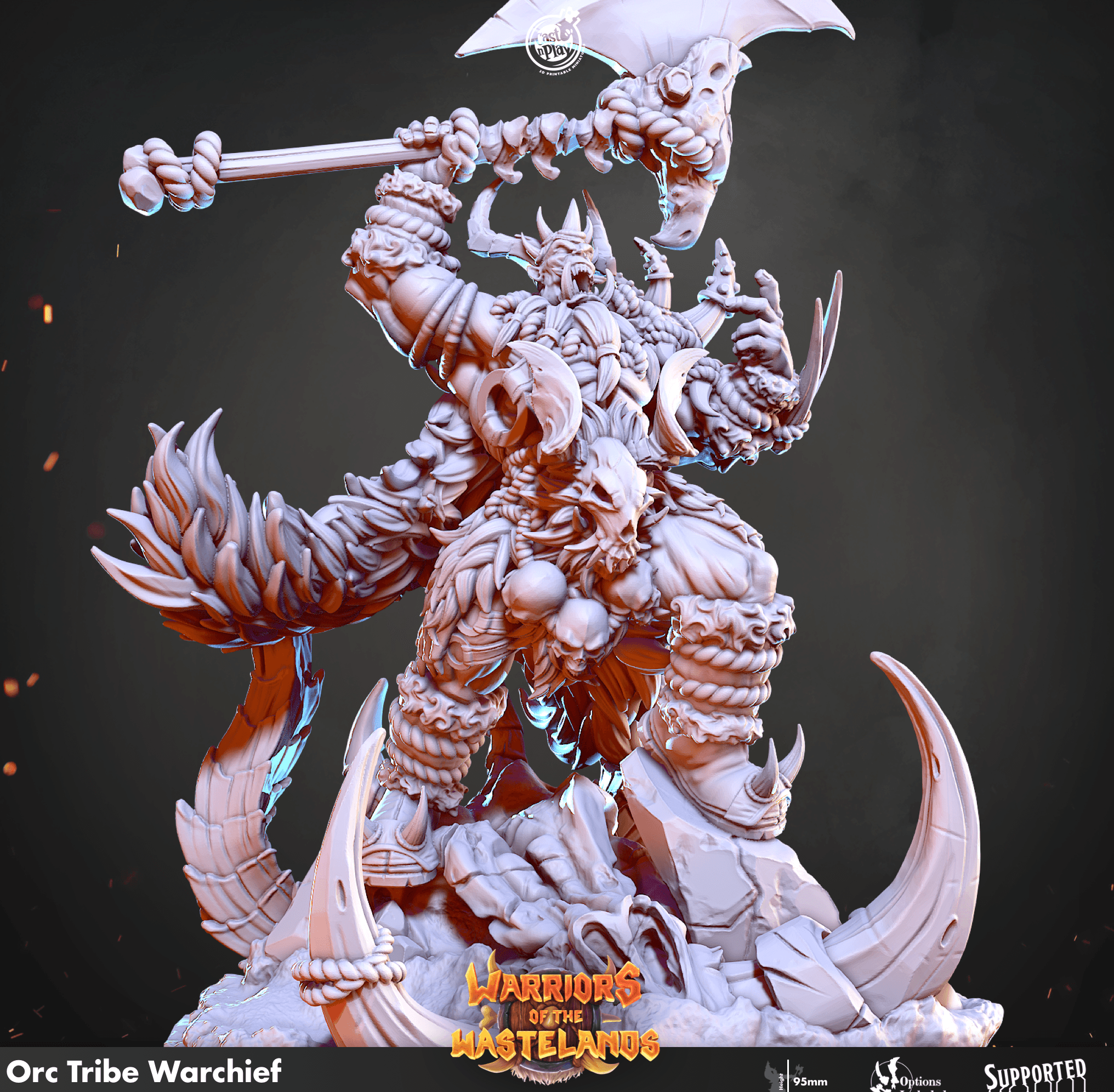3D Printed Cast n Play Orc Tribe Warchief Warriors of the Wastelands 28mm 32mm D&D