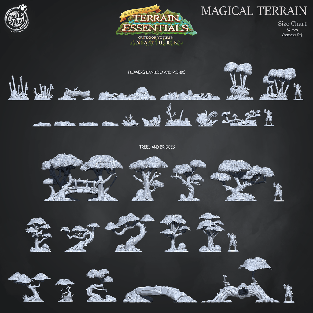 3D Printed Cast n Play Oriental Bliss Trees and Bridges Terrain Set Terrain Essentials Nature 28mm 32mm D&D
