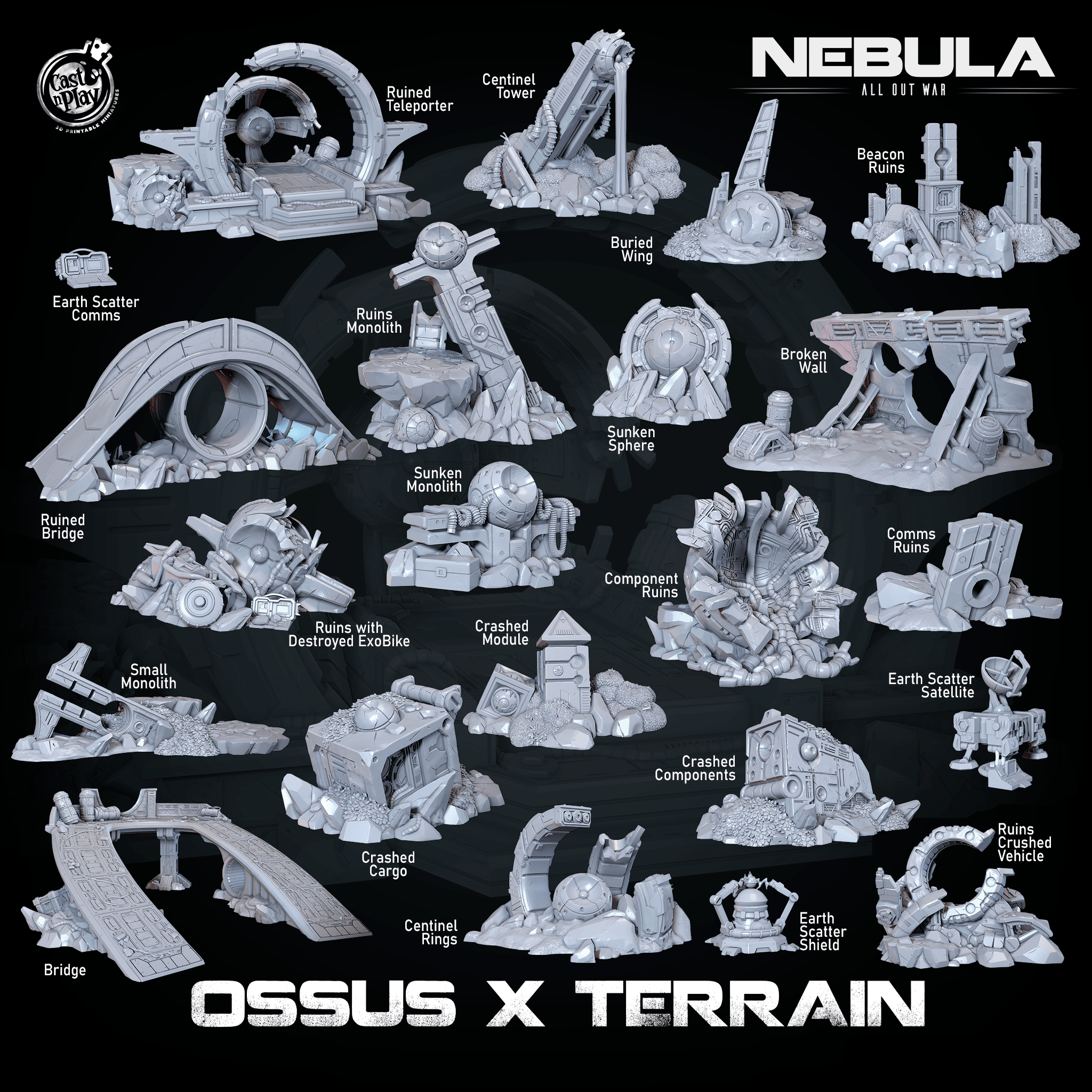3D Printed Cast n Play Ossus X Terrain Nebula All Out War 28mm 32mm D&D