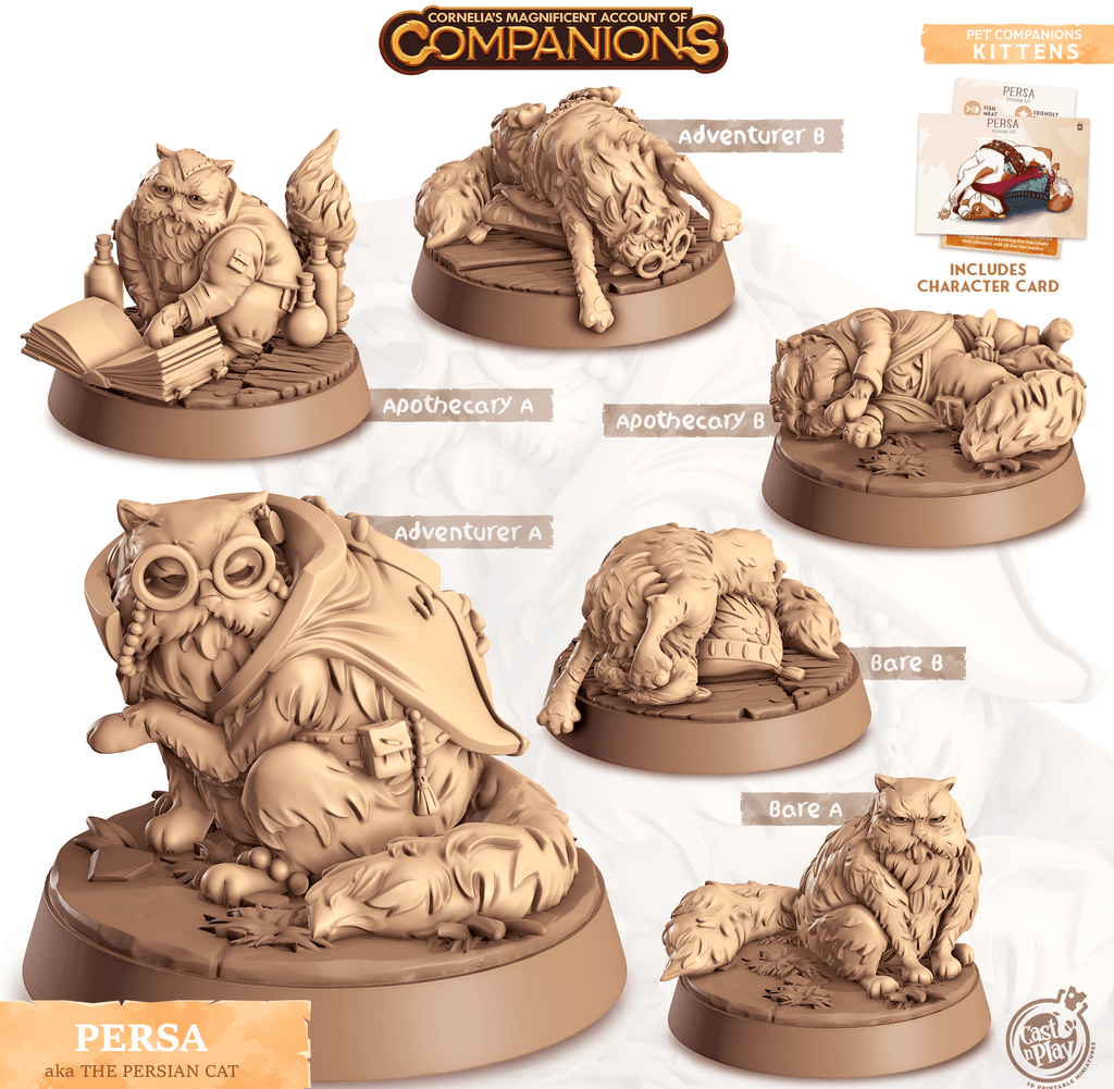 3D Printed Cast n Play Persa - Persian Cat Companions 28mm 32mm D&D