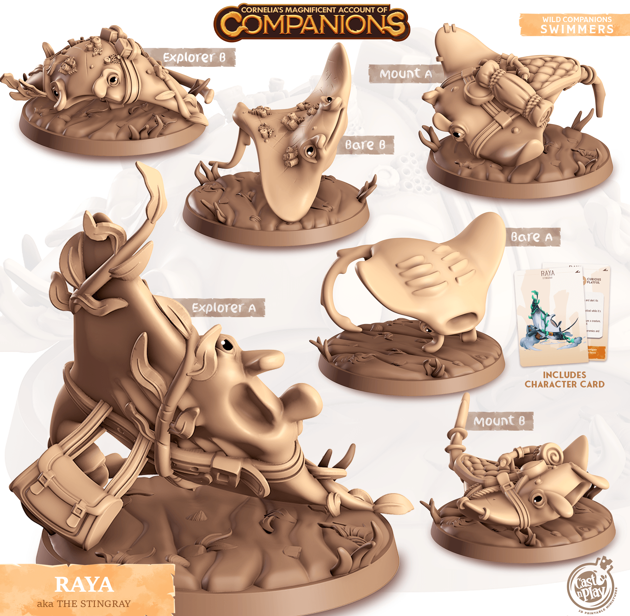 3D Printed Cast n Play Raya - Stingray Companions 28mm 32mm D&D