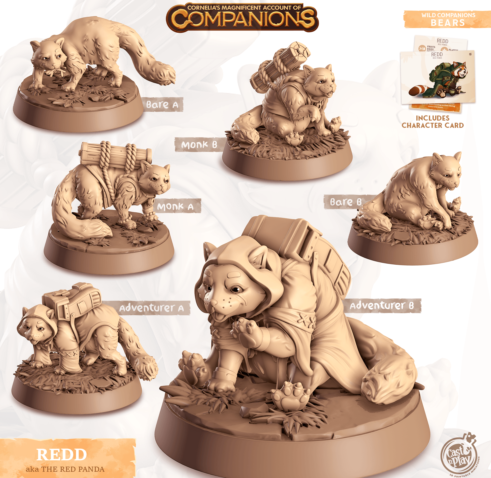 3D Printed Cast n Play Redd - Red Panda Companions 28mm 32mm D&D